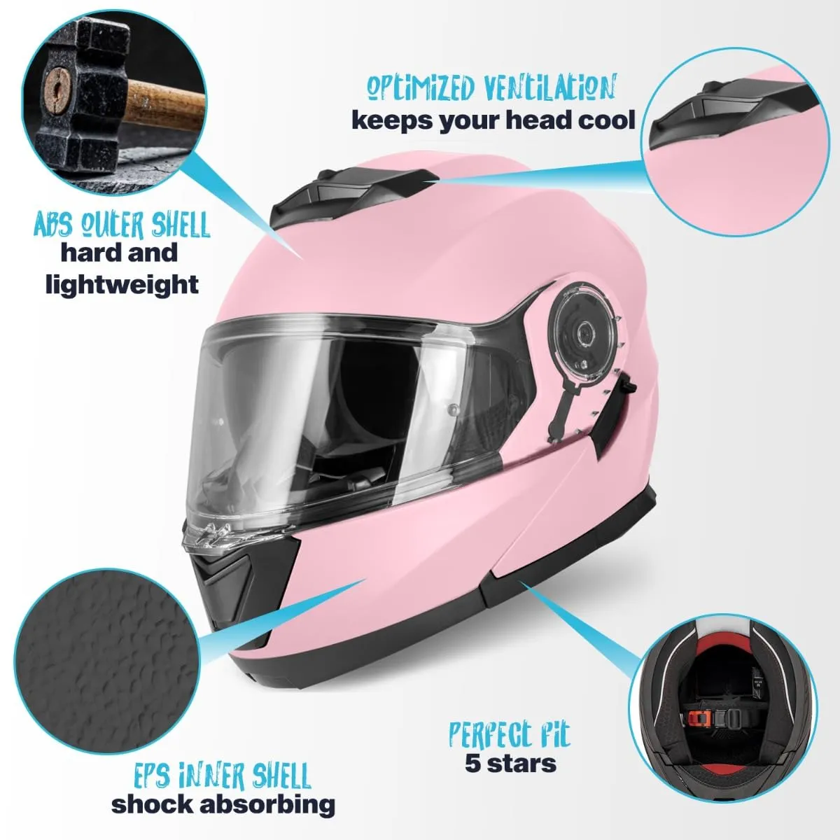 Vinz Santos Casco Modulare Moto & Scooter con Doppia Visiera, ECE 22.06 & Pinlock Preparato - Rosa - immagine 4