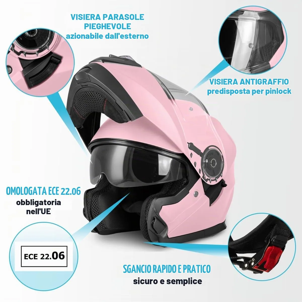 Vinz Santos Casco Modulare Moto & Scooter, Doppia Visiera, ECE 22.06 & Pinlock, Rosa, Taglia M - immagine 2