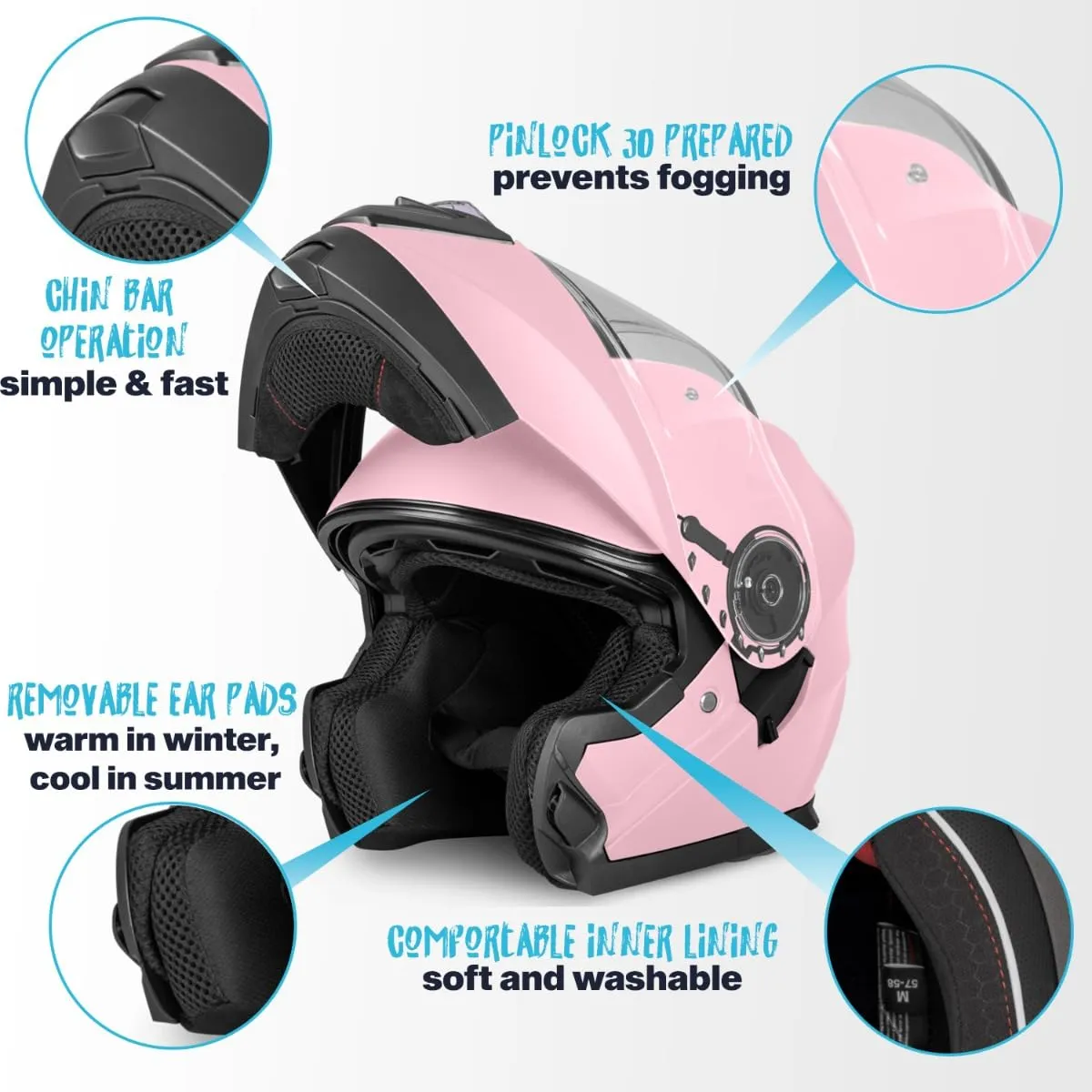 Vinz Santos Casco Modulare Moto & Scooter, Doppia Visiera, ECE 22.06 & Pinlock, Rosa, Taglia M - immagine 3