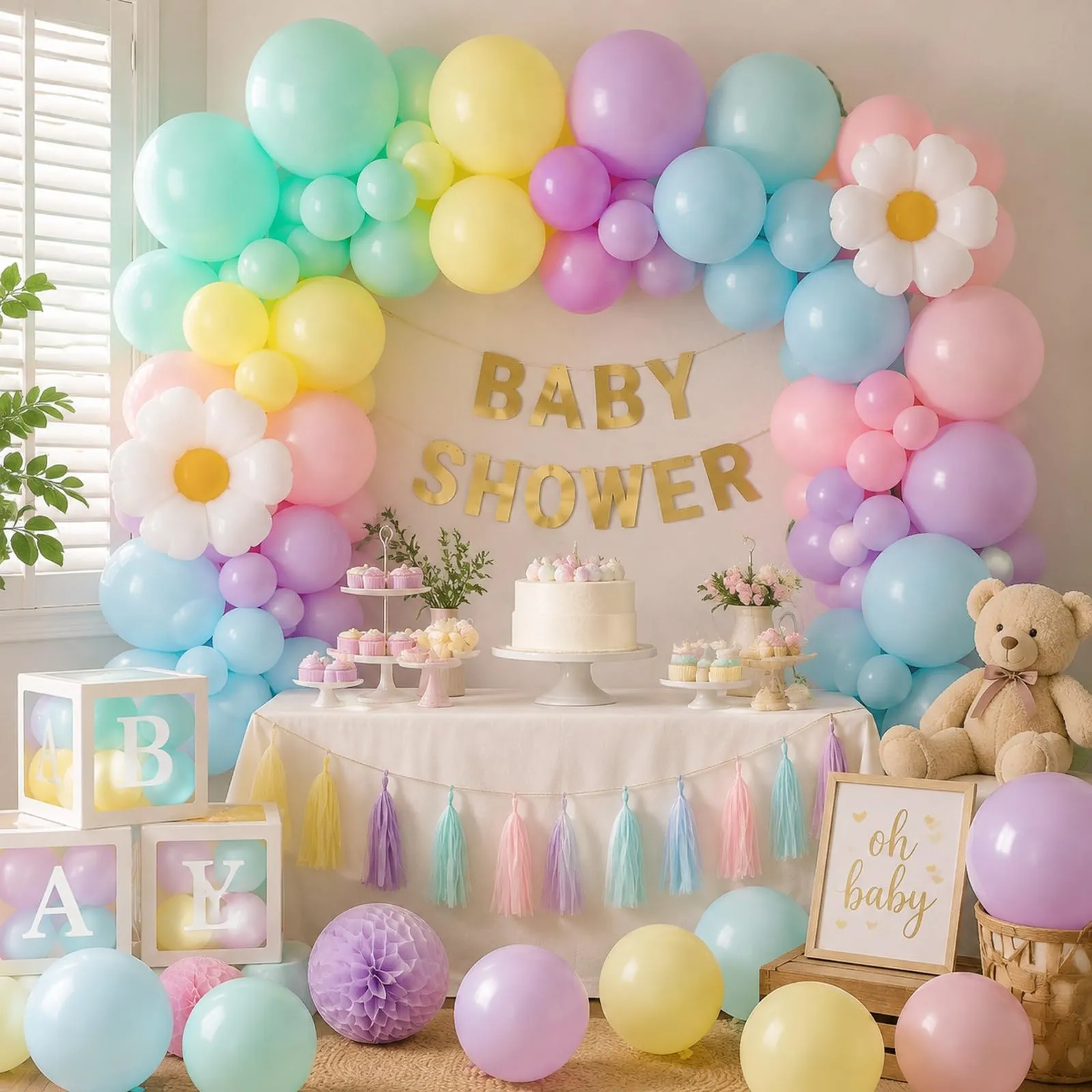 Frigg Kit Arco Palloncini Arcobaleno Pastello con Margherita, 136 Pezzi - immagine 4