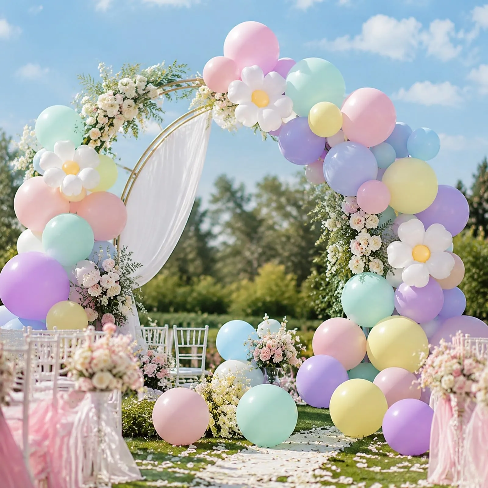 Frigg Kit Arco Palloncini Arcobaleno Pastello con Margherita, 136 Pezzi - immagine 5