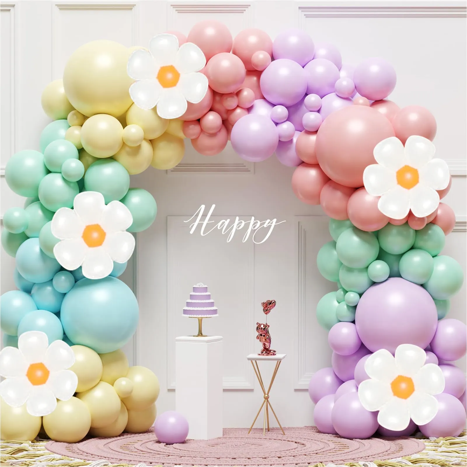 Frigg Kit Arco Palloncini Arcobaleno Pastello con Margherita, 136 Pezzi - immagine 6