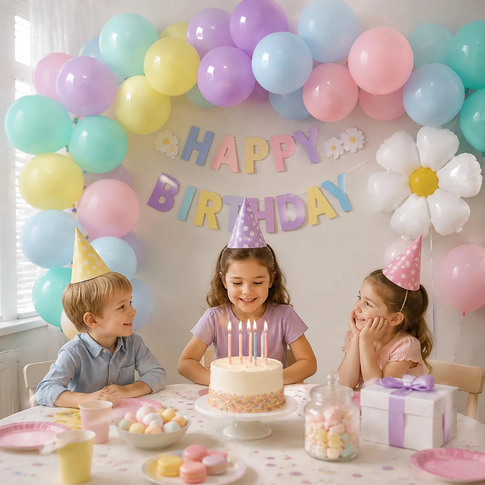 Frigg Kit Arco Palloncini Arcobaleno Pastello con Margherita, 136 Pezzi - immagine 7
