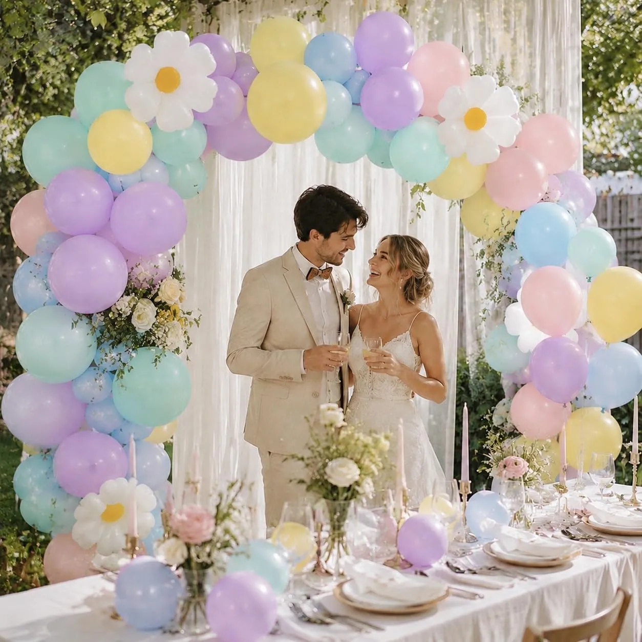 Frigg Kit Arco Palloncini Arcobaleno Pastello con Margherita, 136 Pezzi - immagine 8
