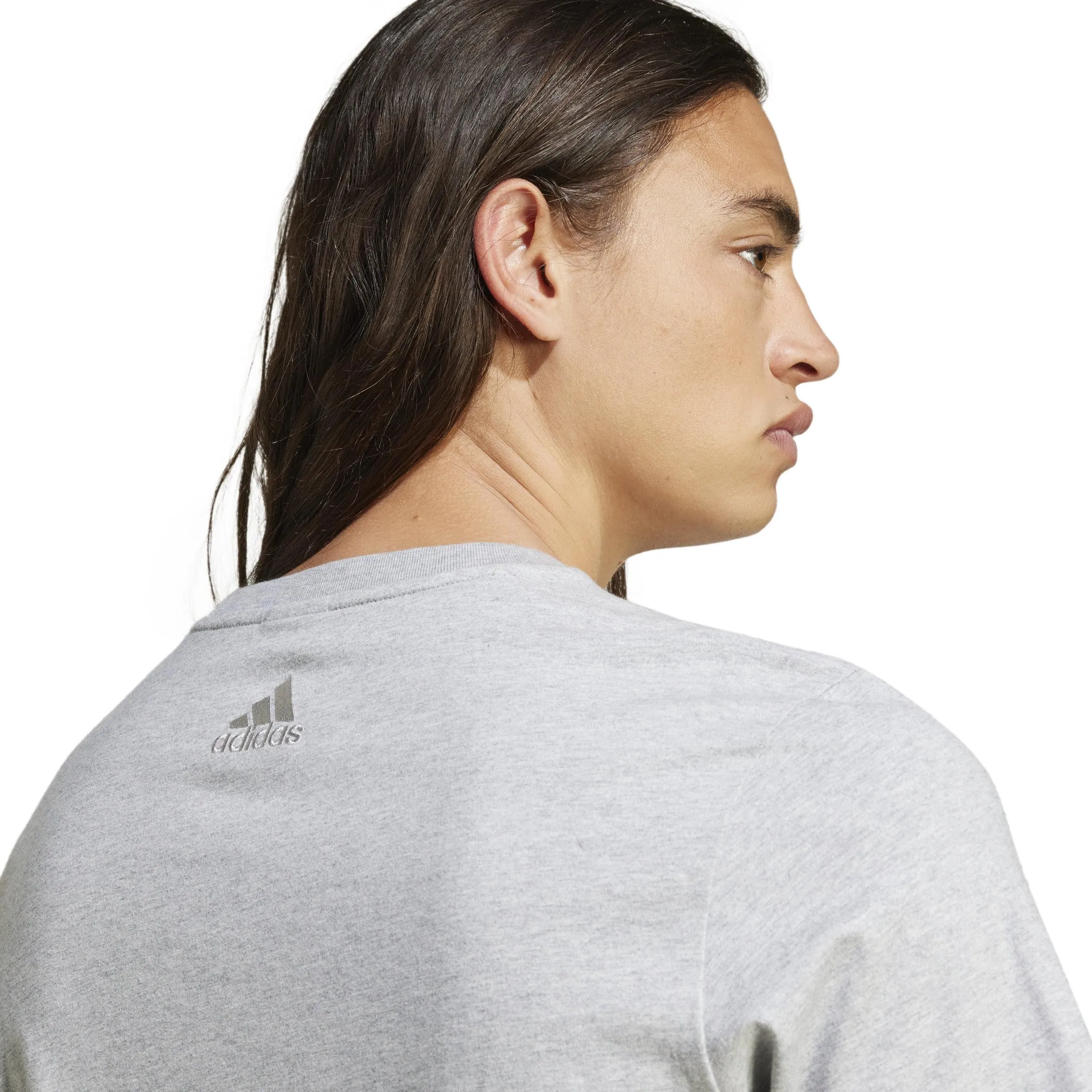 Adidas Essentials Single Jersey Men's T-Shirt with Large Logo - Medium Erica Grey/Preamato Crimson/Black - S Tall - immagine 5