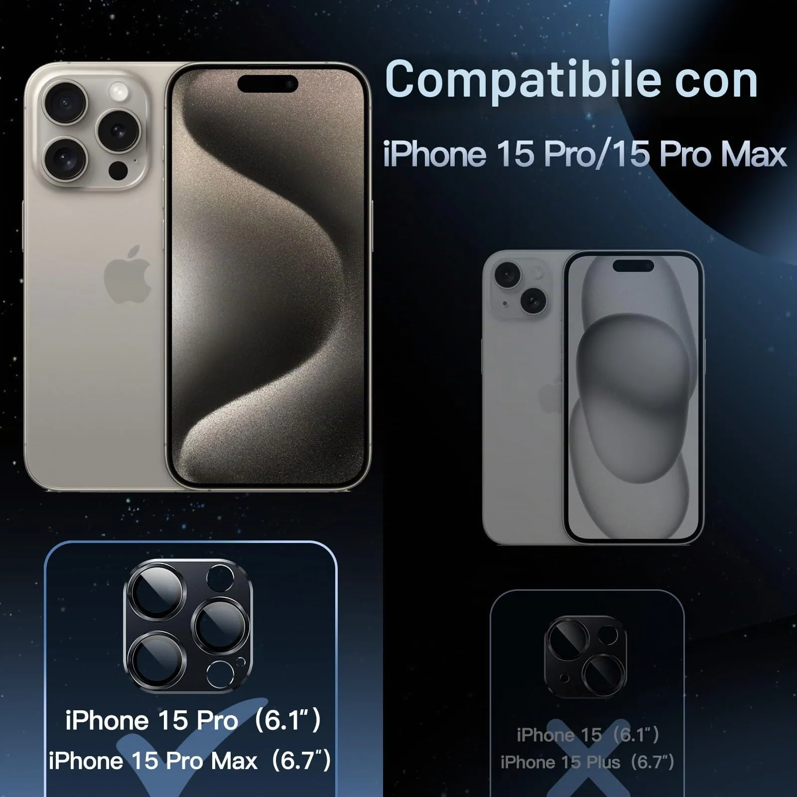 JETech Pellicola Protezione Fotocamera per iPhone 15 Pro / 15 Pro Max, Titanio Naturale - immagine 2
