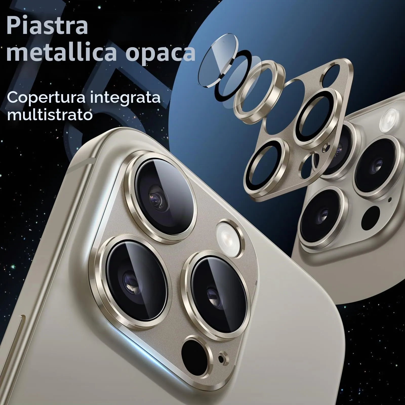 JETech Pellicola Protezione Fotocamera per iPhone 15 Pro / 15 Pro Max, Titanio Naturale - immagine 3