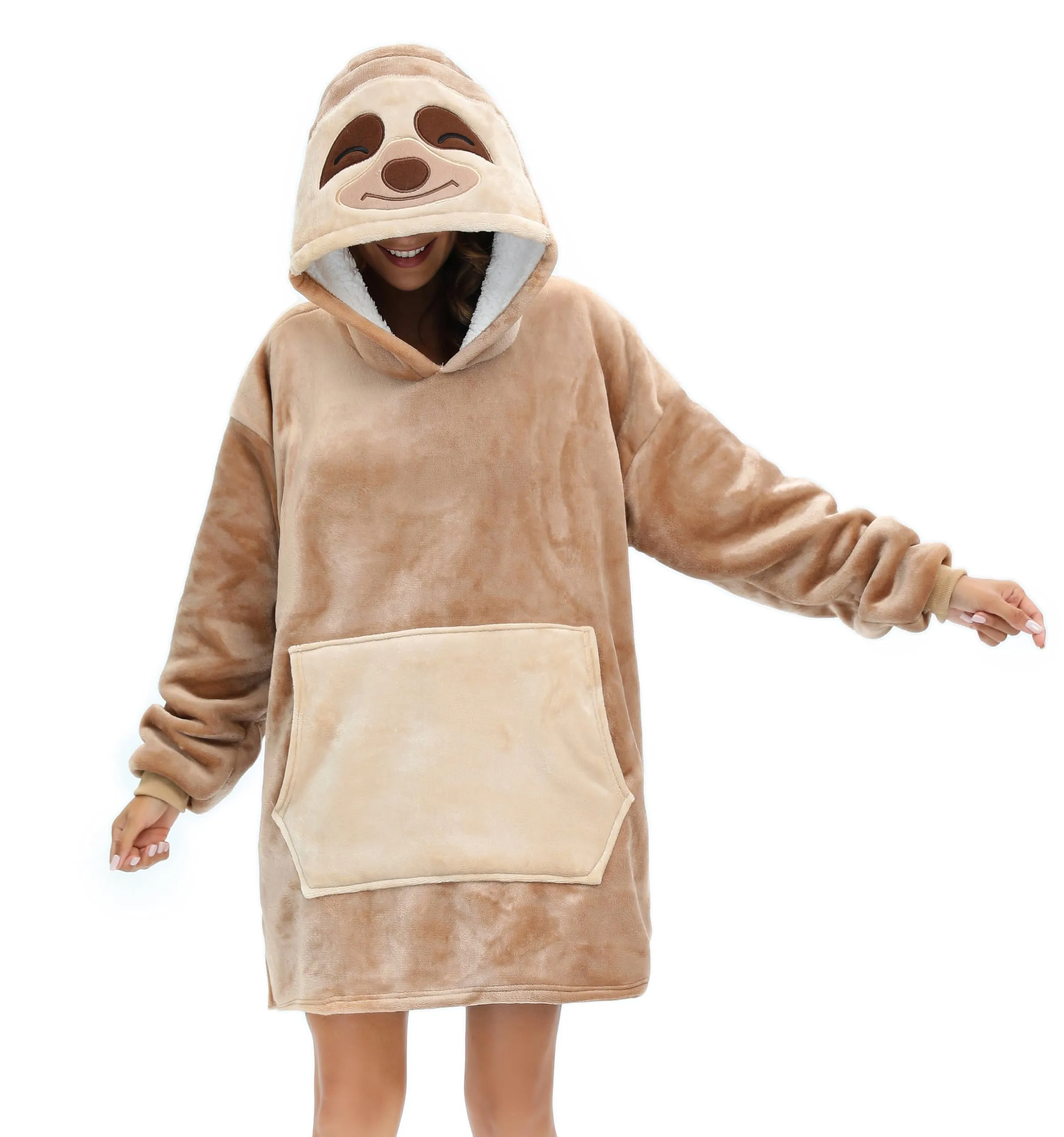 LATH.PIN Felpa con Cappuccio Panda in Flanella Microfibra, S, Pigro - immagine 6