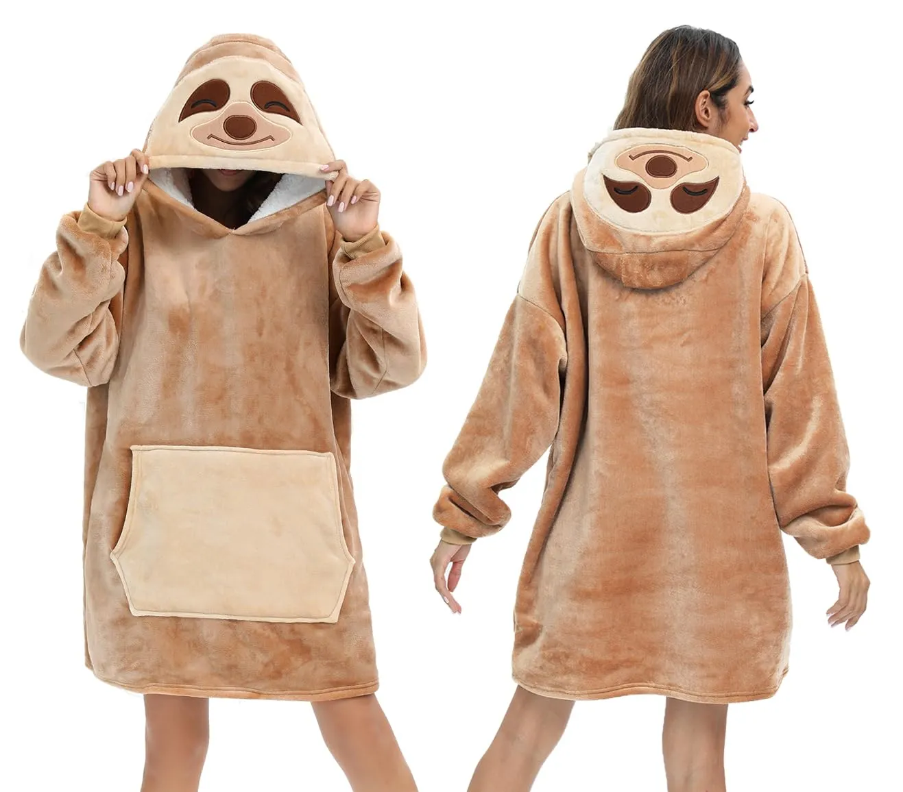 LATH.PIN Felpa con Cappuccio Panda in Flanella Microfibra, S, Pigro - immagine 7