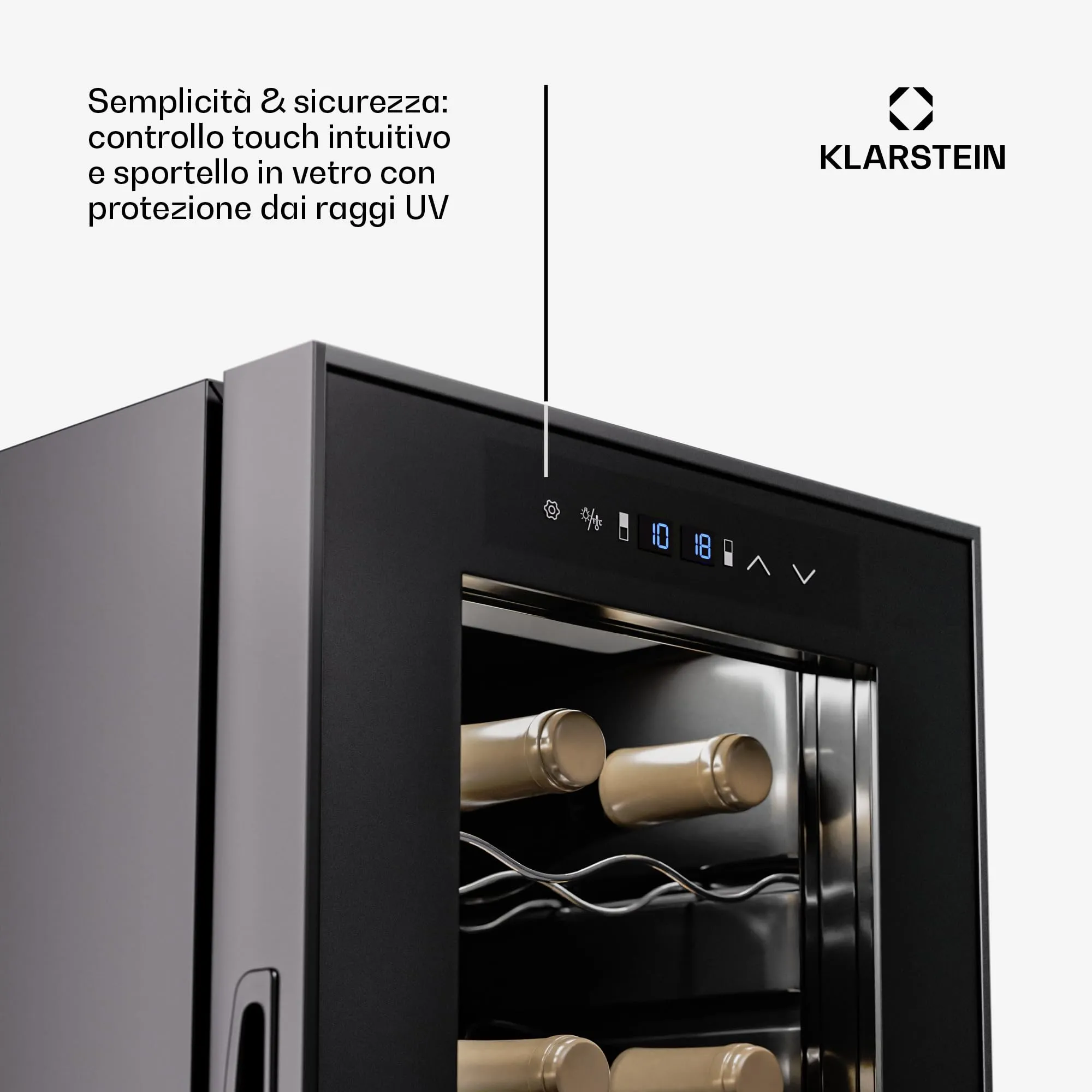 Klarstein Shiraz Cantinetta Vino Nero, 18 Bottiglie, Doppia Temperatura, 5–18 °C - immagine 5