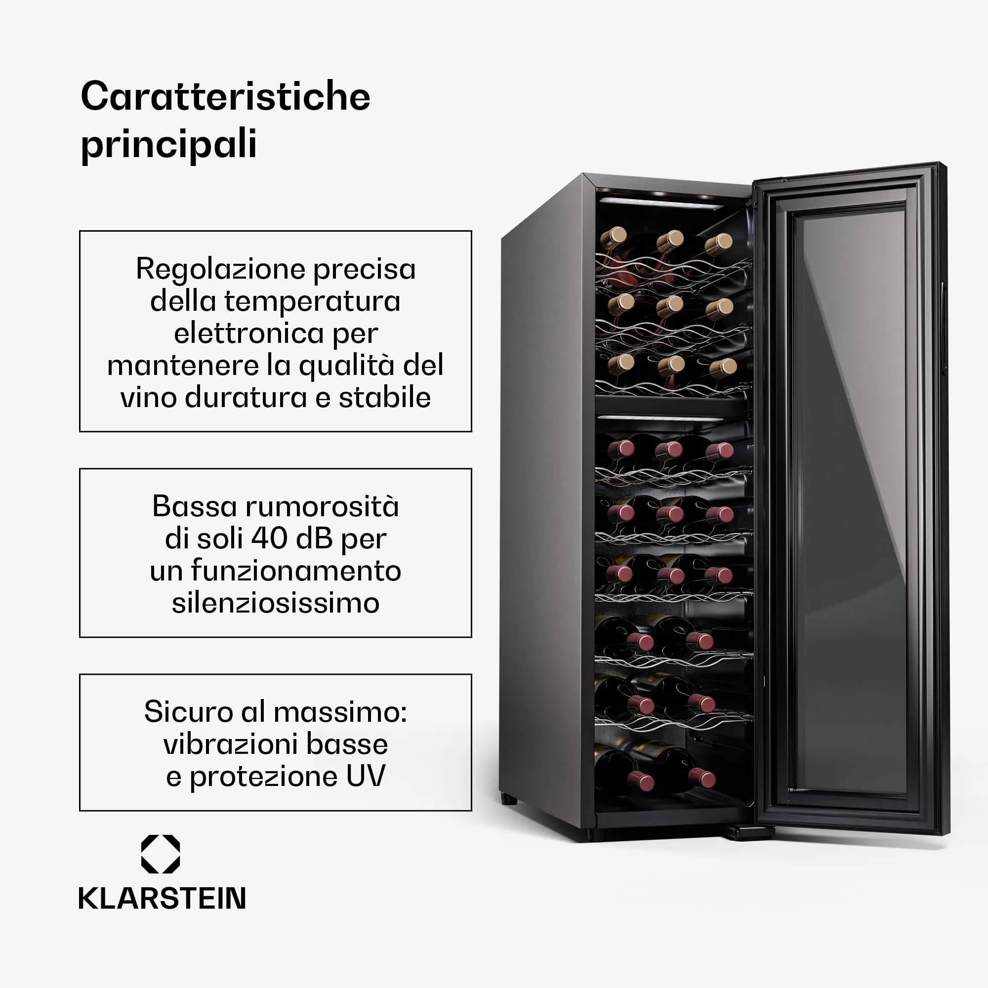Klarstein Shiraz Cantinetta Vino Nero, 24 Bottiglie, Doppia Temperatura, 5–18 °C, Telaio Inox, Slim - immagine 2
