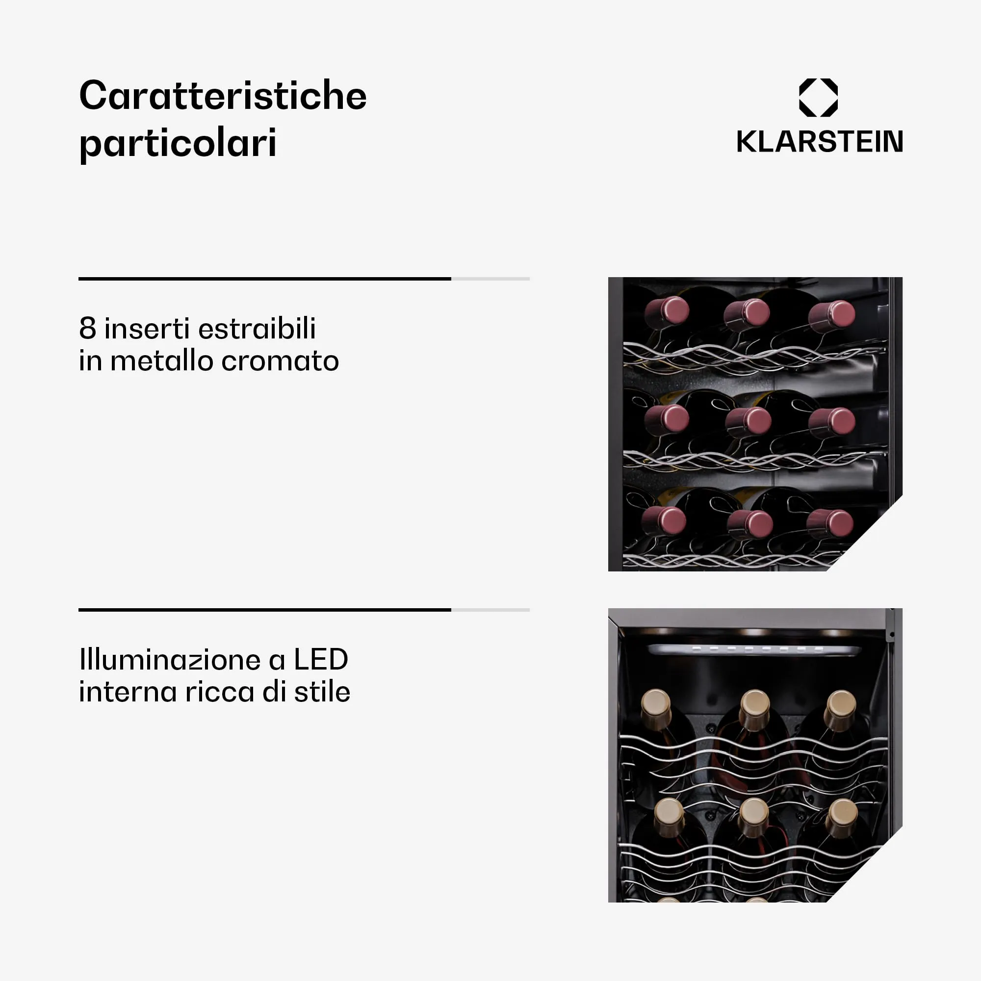 Klarstein Shiraz Cantinetta Vino Nero, 24 Bottiglie, Doppia Temperatura, 5–18 °C, Telaio Inox, Slim - immagine 4