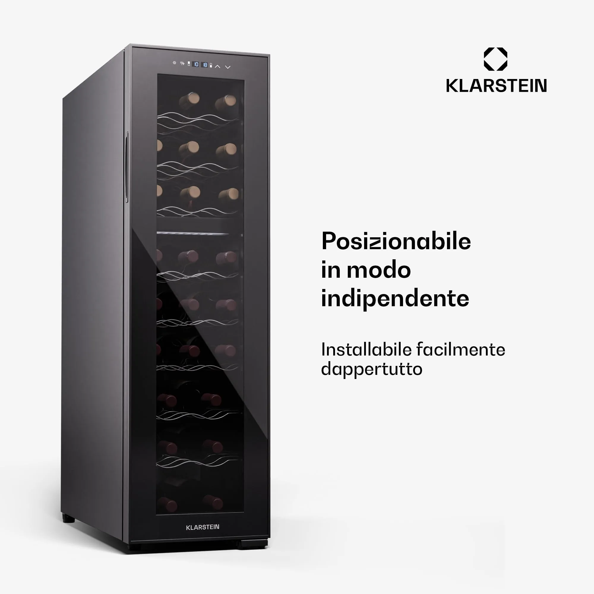 Klarstein Shiraz Cantinetta Vino Nero, 24 Bottiglie, Doppia Temperatura, 5–18 °C, Telaio Inox, Slim - immagine 5