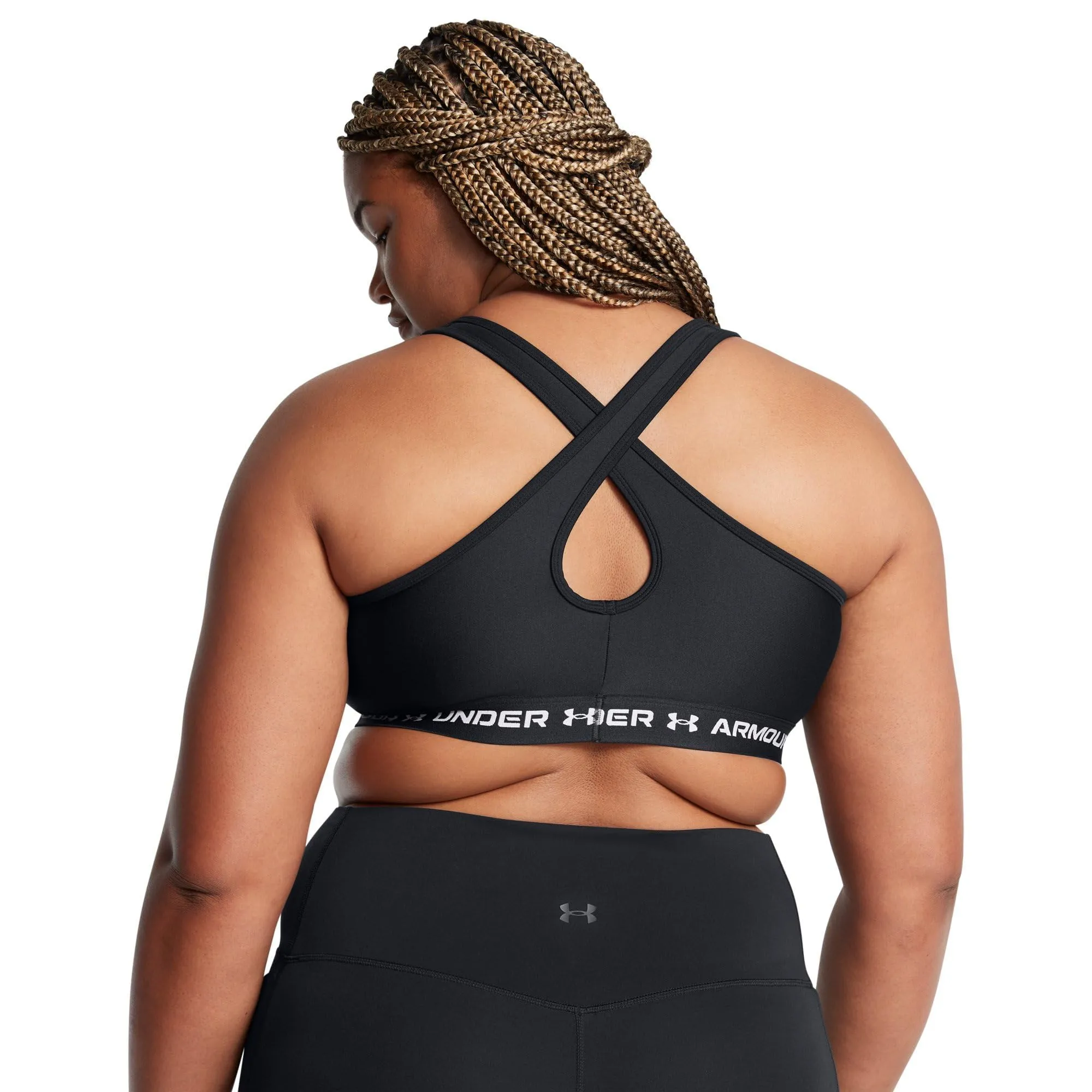Under Armour Reggiseno sportivo da donna Crossback Mid Impact, Nero/Bianco/Nero, 1X - immagine 2
