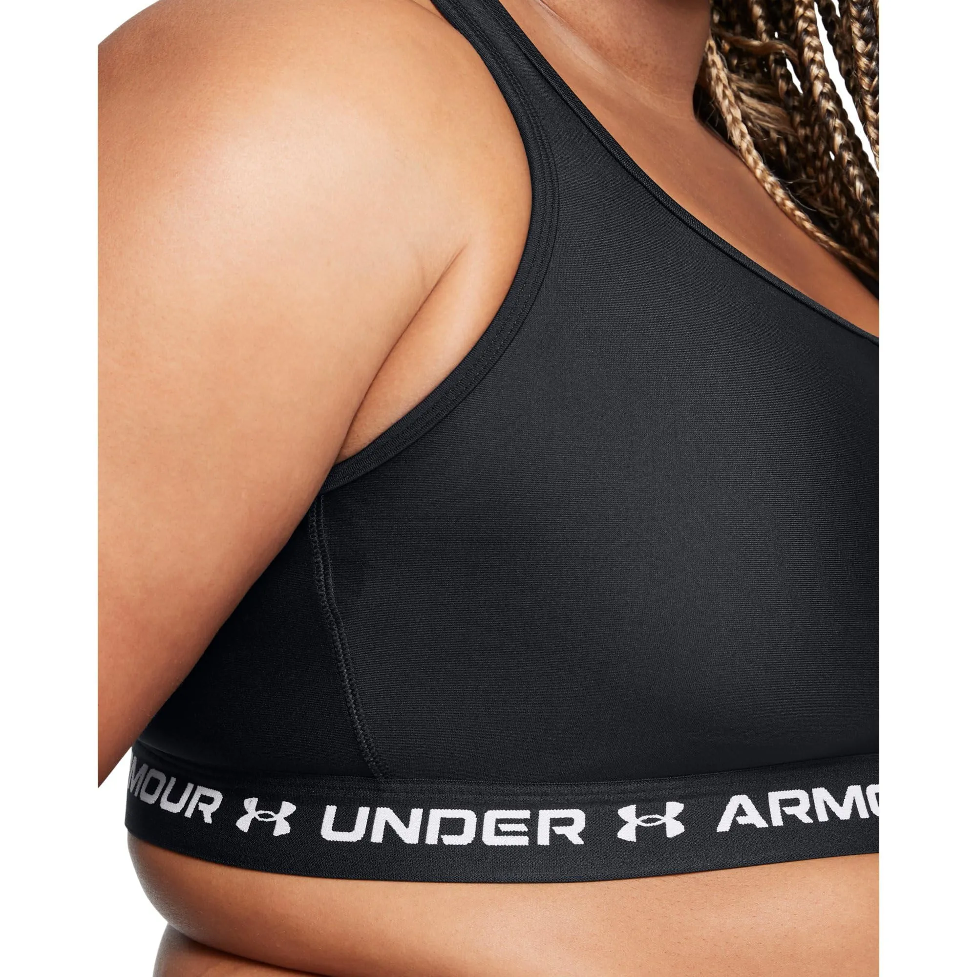 Under Armour Reggiseno sportivo da donna Crossback Mid Impact, Nero/Bianco/Nero, 1X - immagine 3