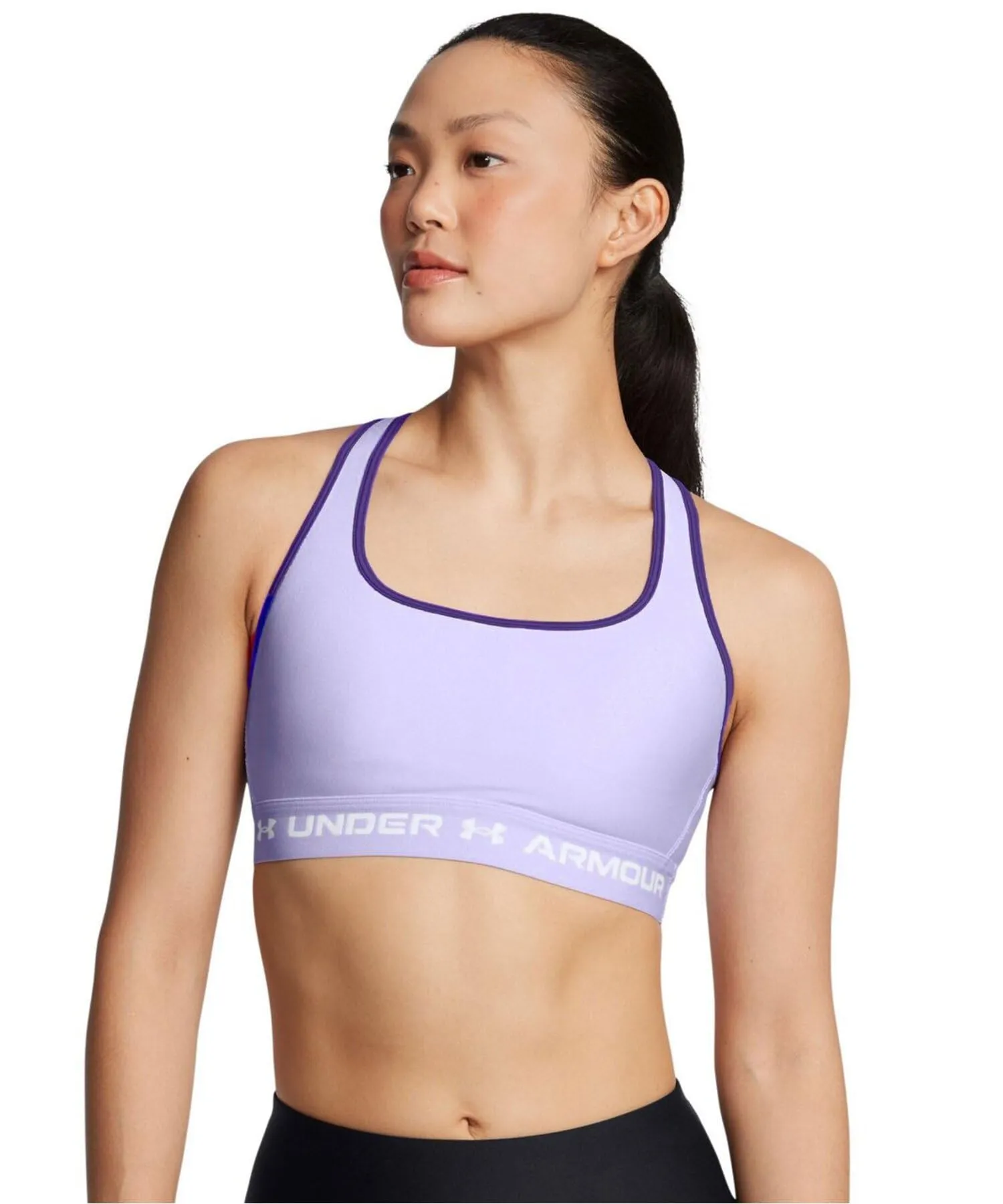 Under Armour Reggiseno Incrociato Medio da Donna, Viola Salato, Sontuoso e Bianco, M - immagine 1