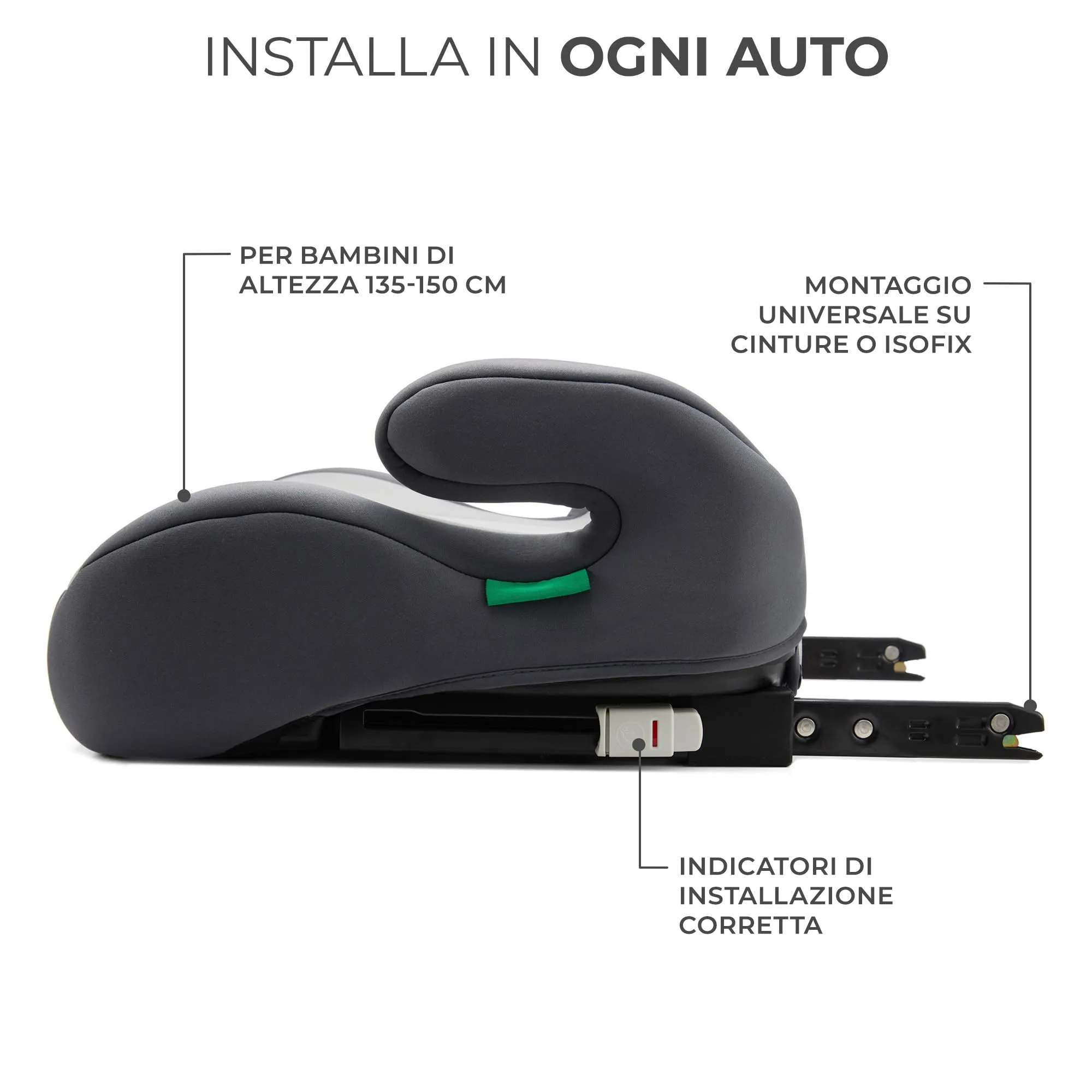 Kinderkraft I-BOOST Rialzo per sedile auto i-Size 135-150 cm, ISOFIX, Grigio - immagine 2