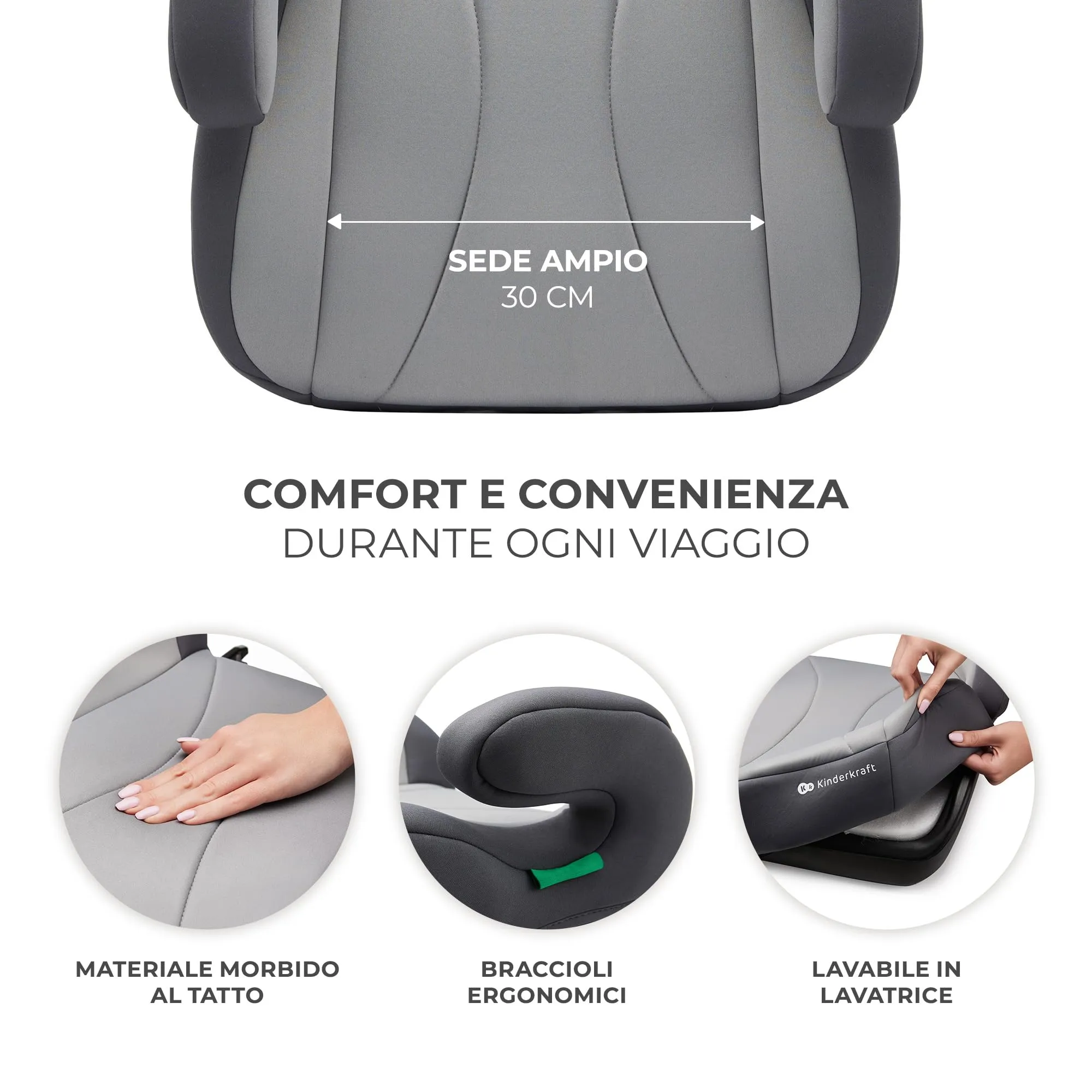 Kinderkraft I-BOOST Rialzo per sedile auto i-Size 135-150 cm, ISOFIX, Grigio - immagine 3