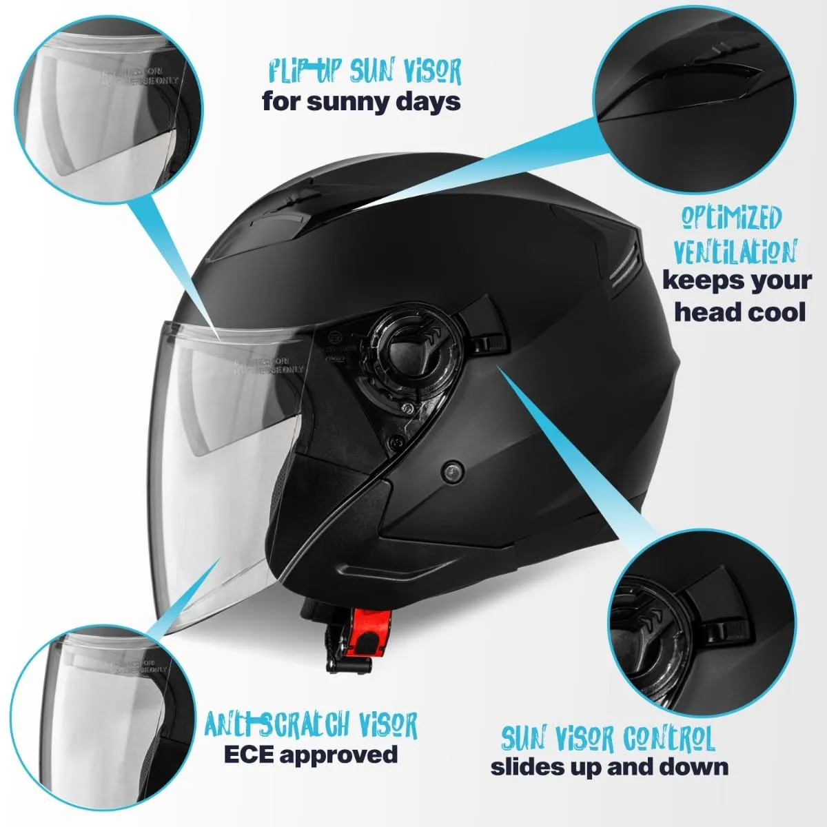 Vinz Calobra Casco Jet Doppia Visiera ECE 22.06 - Nero Opaco - immagine 2