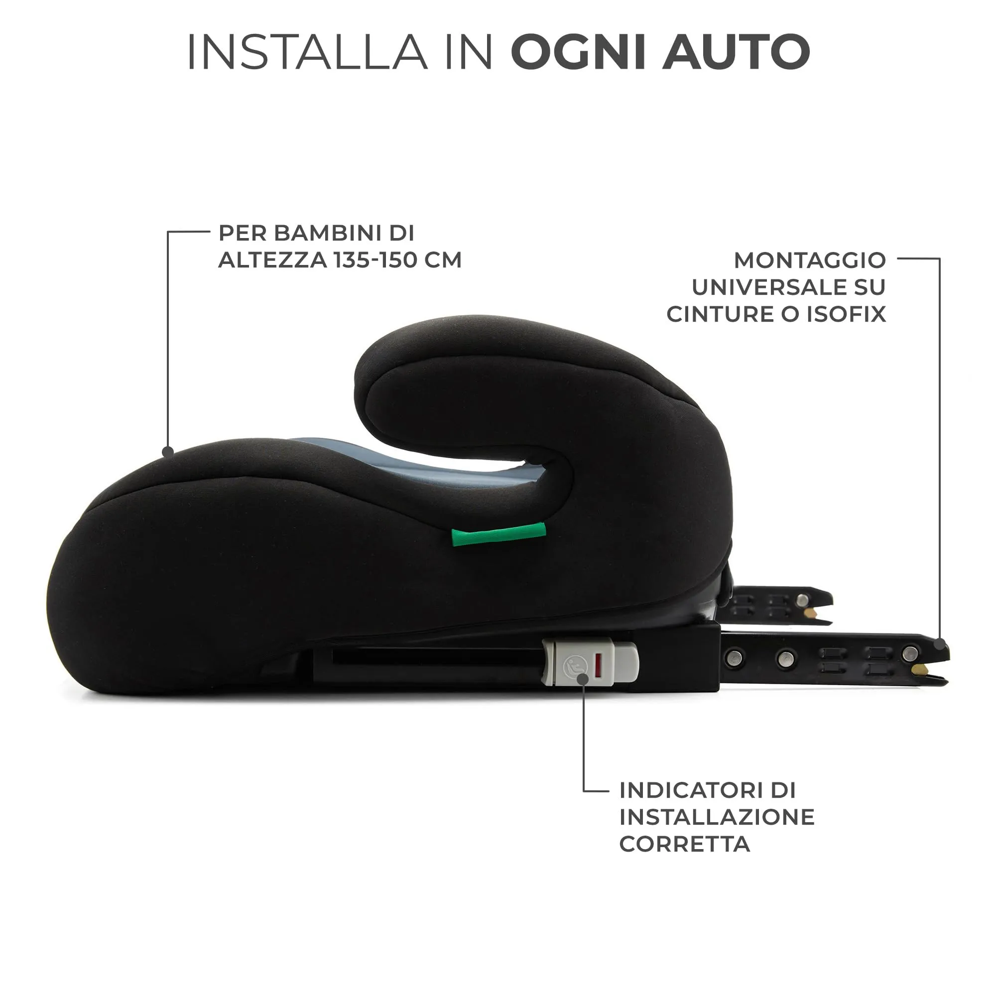 Kinderkraft I-BOOST Rialzo per sedile auto i-Size 135-150 cm, ISOFIX, Nero - immagine 2