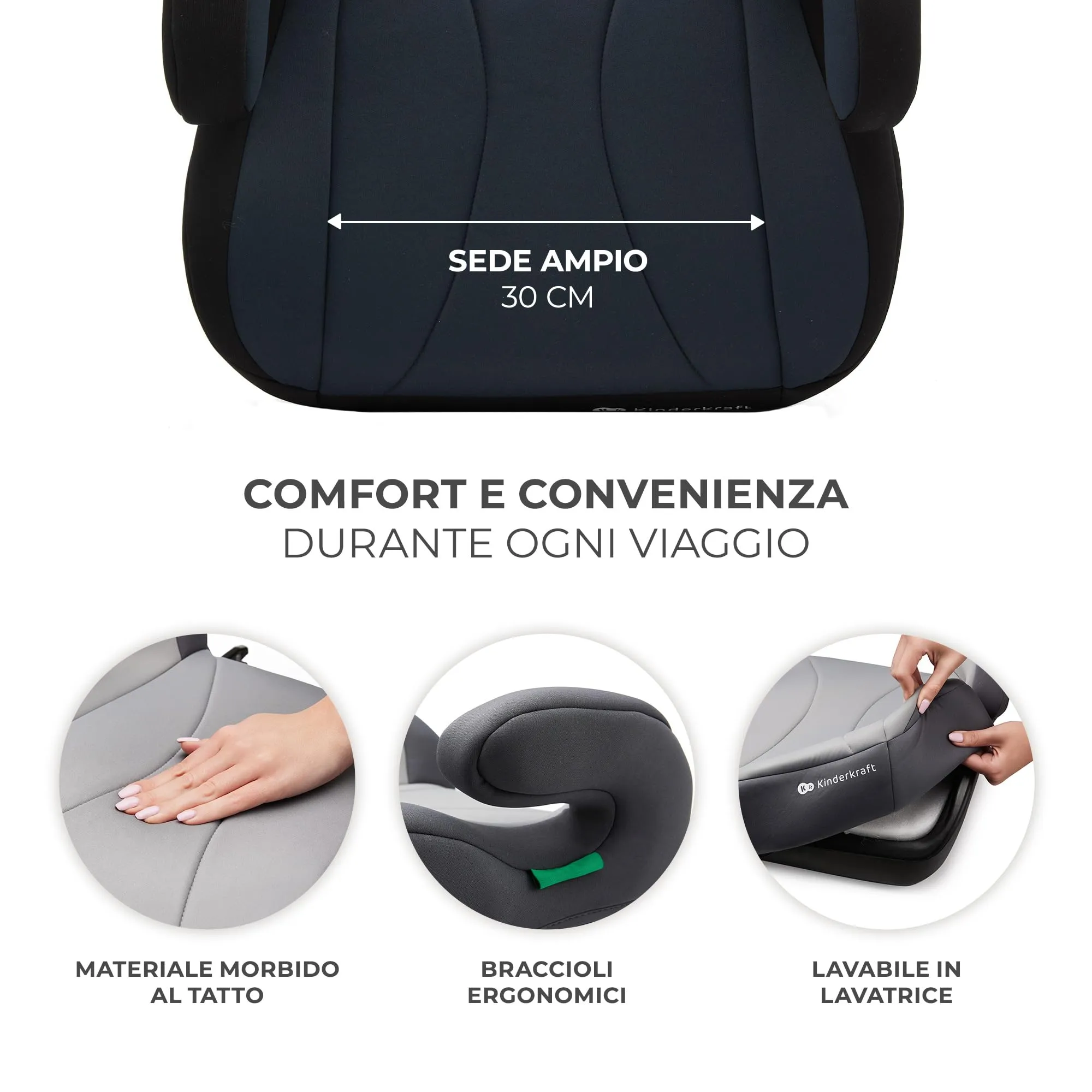 Kinderkraft I-BOOST Rialzo per sedile auto i-Size 135-150 cm, ISOFIX, Nero - immagine 3