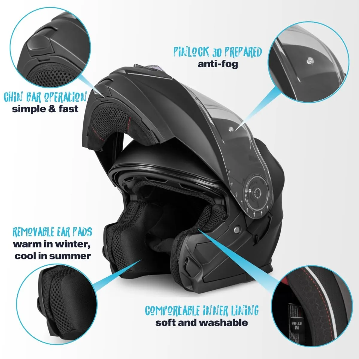 Vinz Santos Casco Modulare Moto & Scooter, Doppia Visiera, Certificato ECE 22.06, Pinlock Preparato, Nero Opaco, Taglia XXL - immagine 3