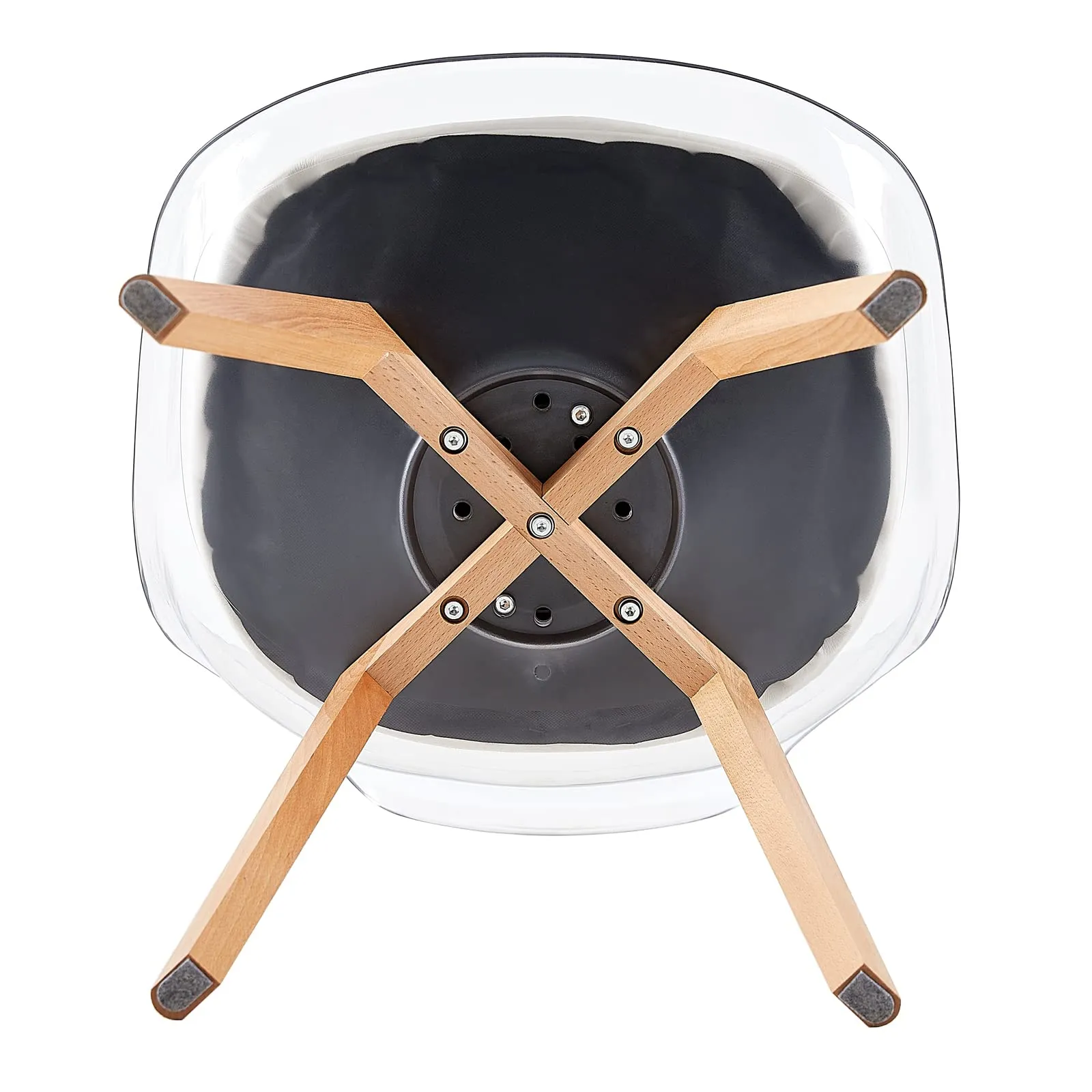 EGGREE Set di 4 Sedie da Pranzo Scandinave con Schienale Trasparente, Gambe in Legno di Faggio e Cuscino in Pelle PU Bianco - immagine 8