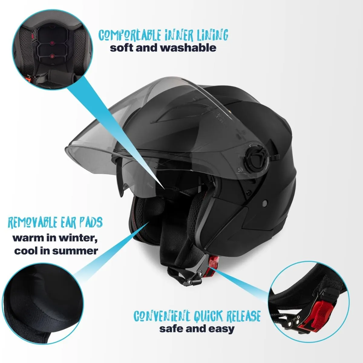 Vinz Calobra Casco Jet Doppia Visiera ECE 22.06 - Nero Opaco - XL - immagine 3