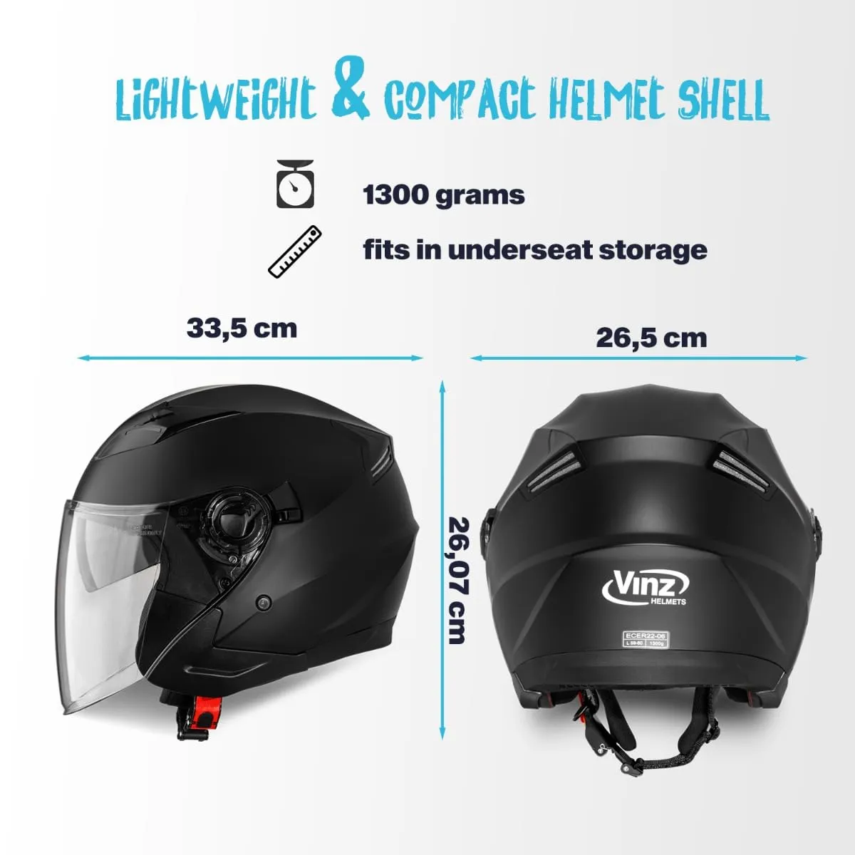 Vinz Calobra Casco Jet Doppia Visiera ECE 22.06 - Nero Opaco - XL - immagine 6