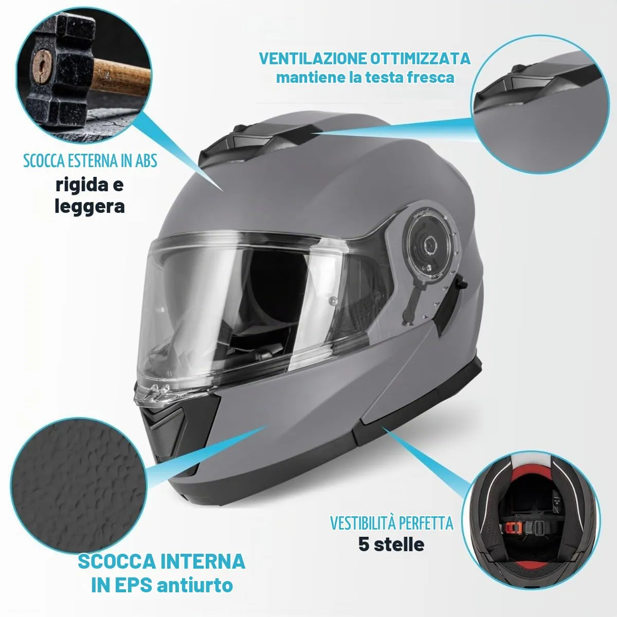 Vinz Santos Casco Modulare Moto & Scooter, Doppia Visiera, ECE 22.06 & Pinlock, Titanio, Taglia XL - immagine 4