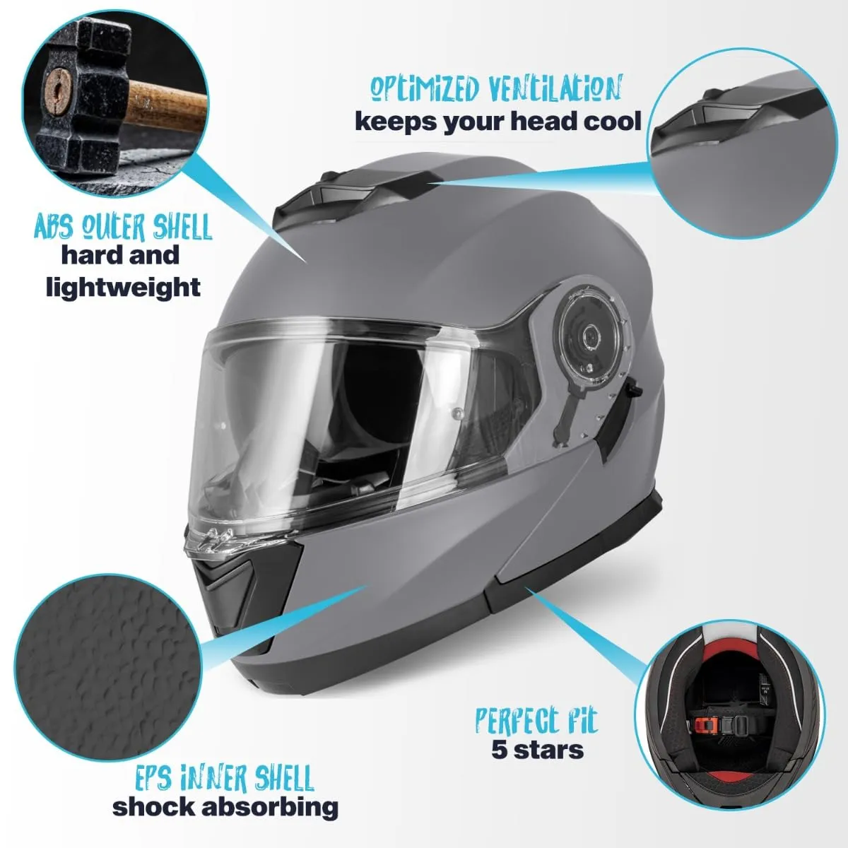 Vinz Santos Casco Modulare Moto & Scooter con Doppia Visiera ECE 22.06 e Pinlock, Titanio - immagine 4