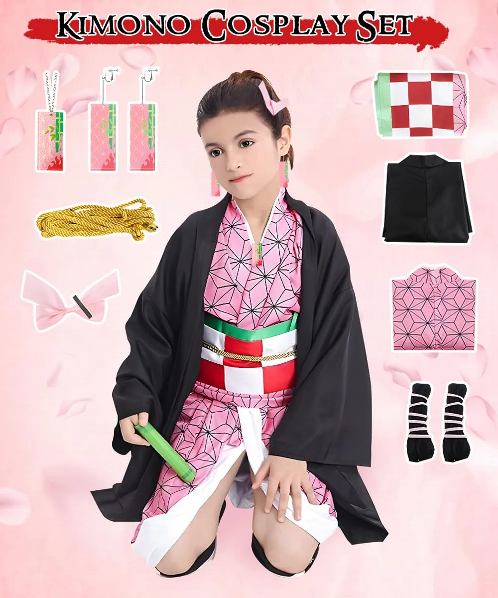 YYDSXK Cosplay Costume Nezuko Tanjiro Shinobu Mitsuri Kimono Set for Kids - immagine 3