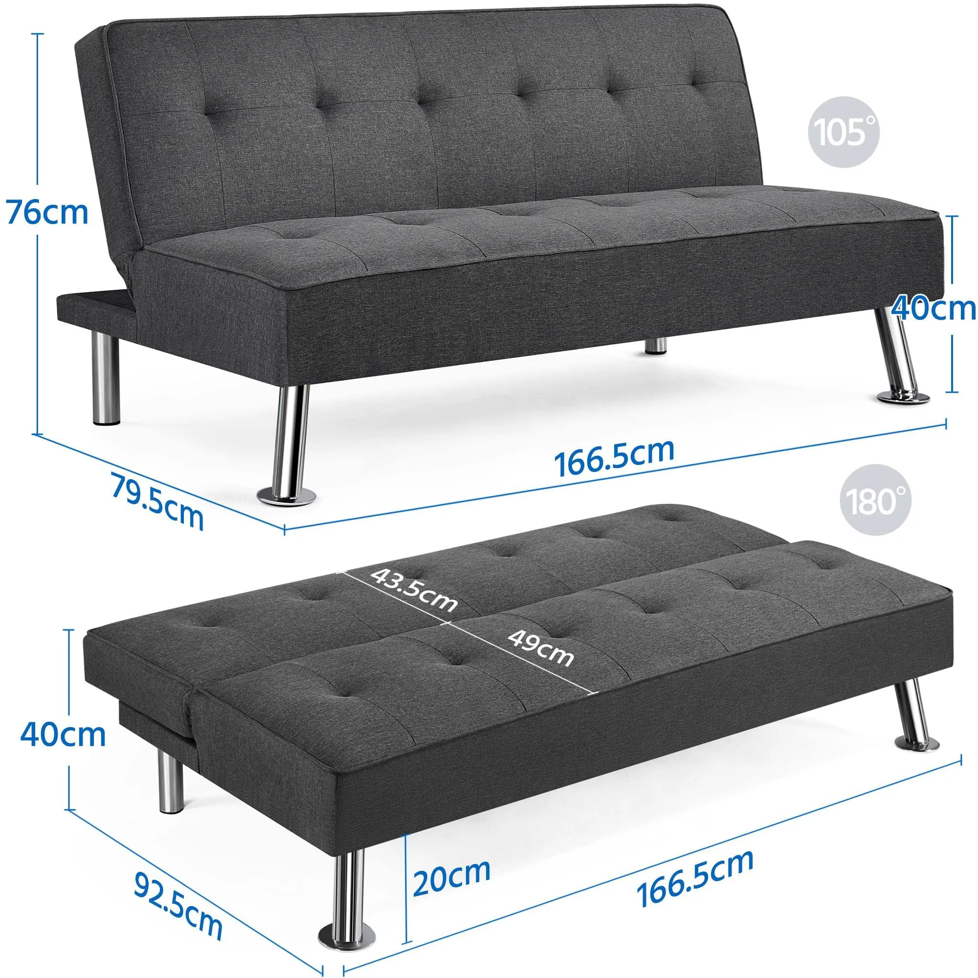 Yaheetech Divano Letto Trasformabile Grigio Scuro - immagine 2