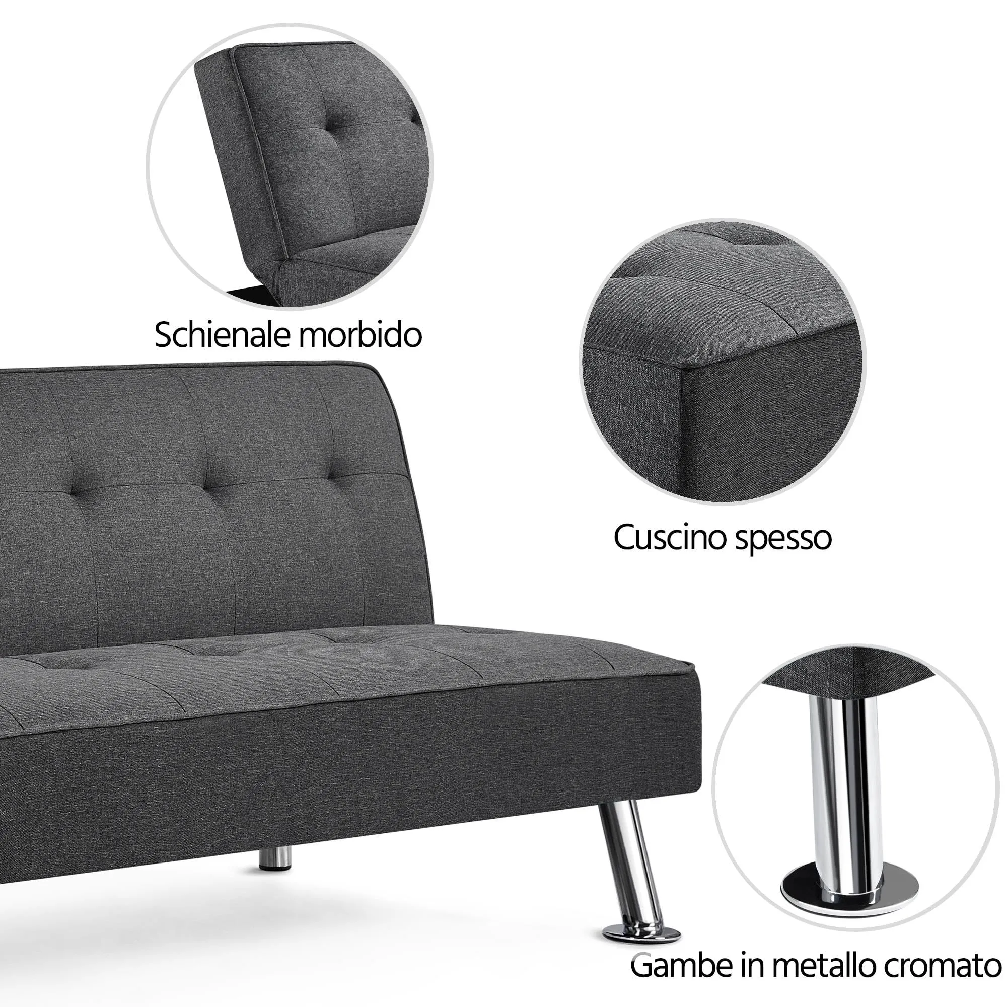Yaheetech Divano Letto Trasformabile Grigio Scuro - immagine 3