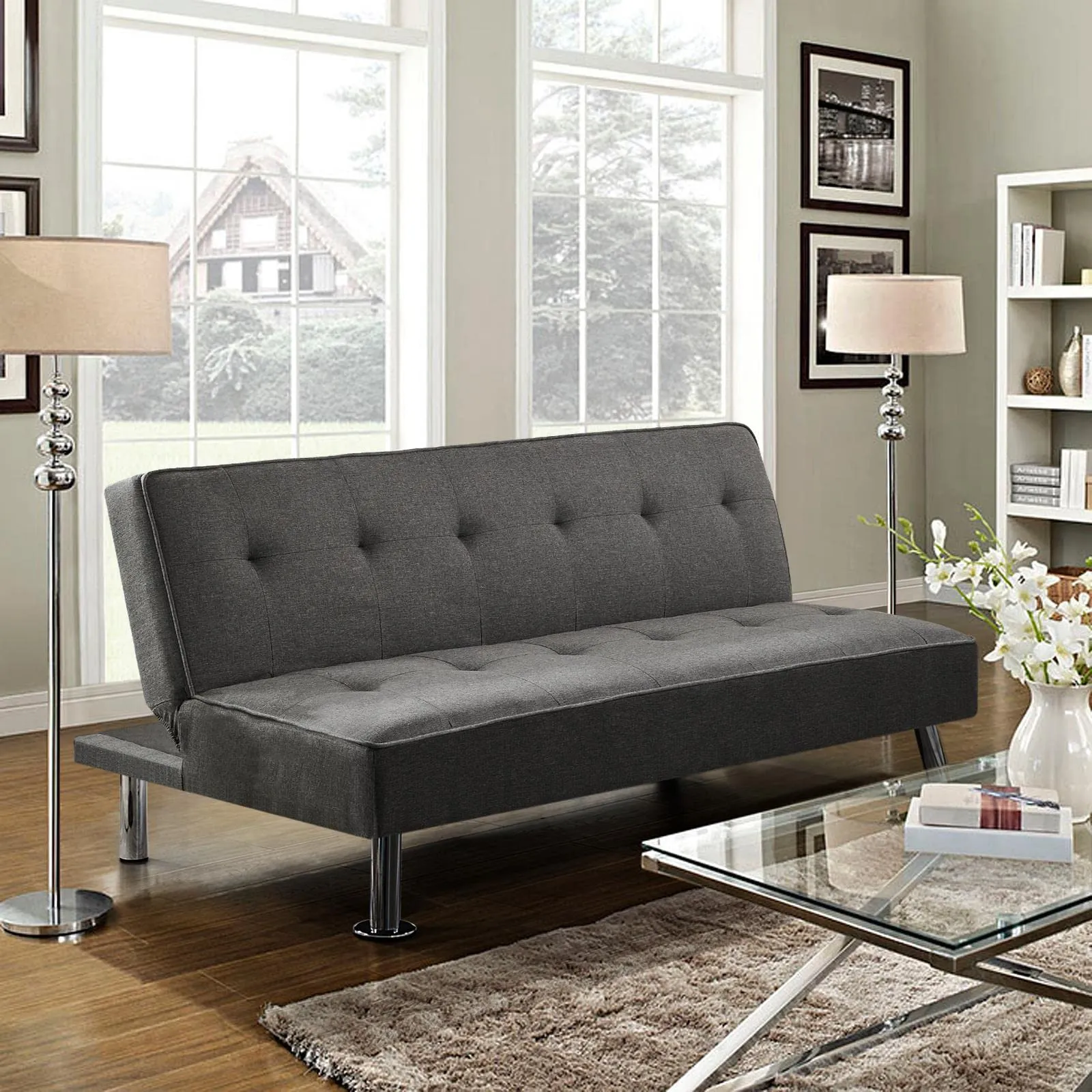 Yaheetech Divano Letto Trasformabile Grigio Scuro - immagine 5