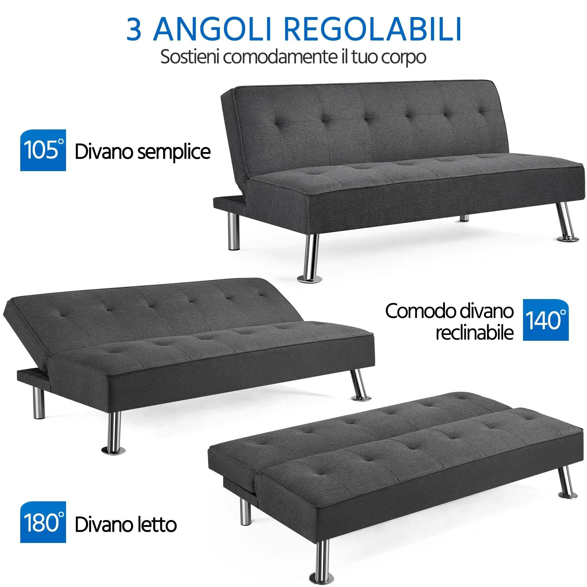 Yaheetech Divano Letto Trasformabile Grigio Scuro - immagine 6