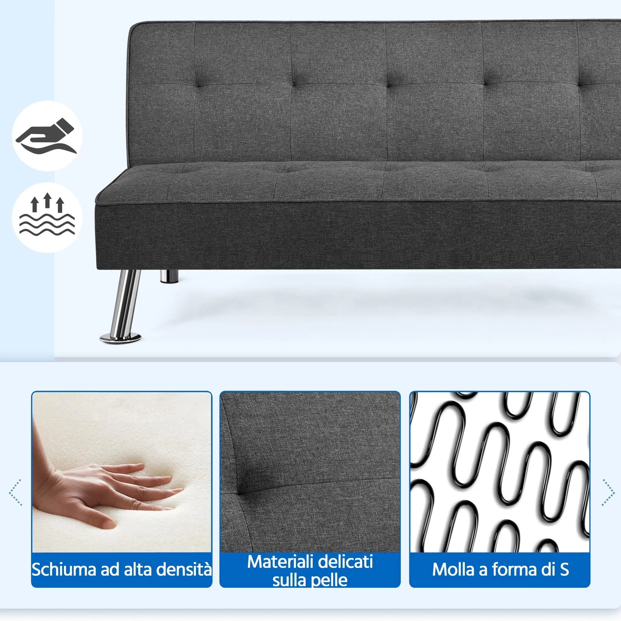Yaheetech Divano Letto Trasformabile Grigio Scuro - immagine 8