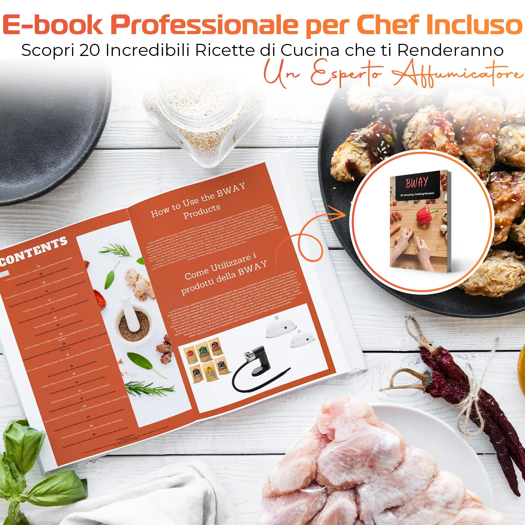 BWAY Affumicatore da Cucina Professionale a Freddo Smoking Gun con 3 Aromi di Trucioli e eBook 20 Ricette - immagine 6