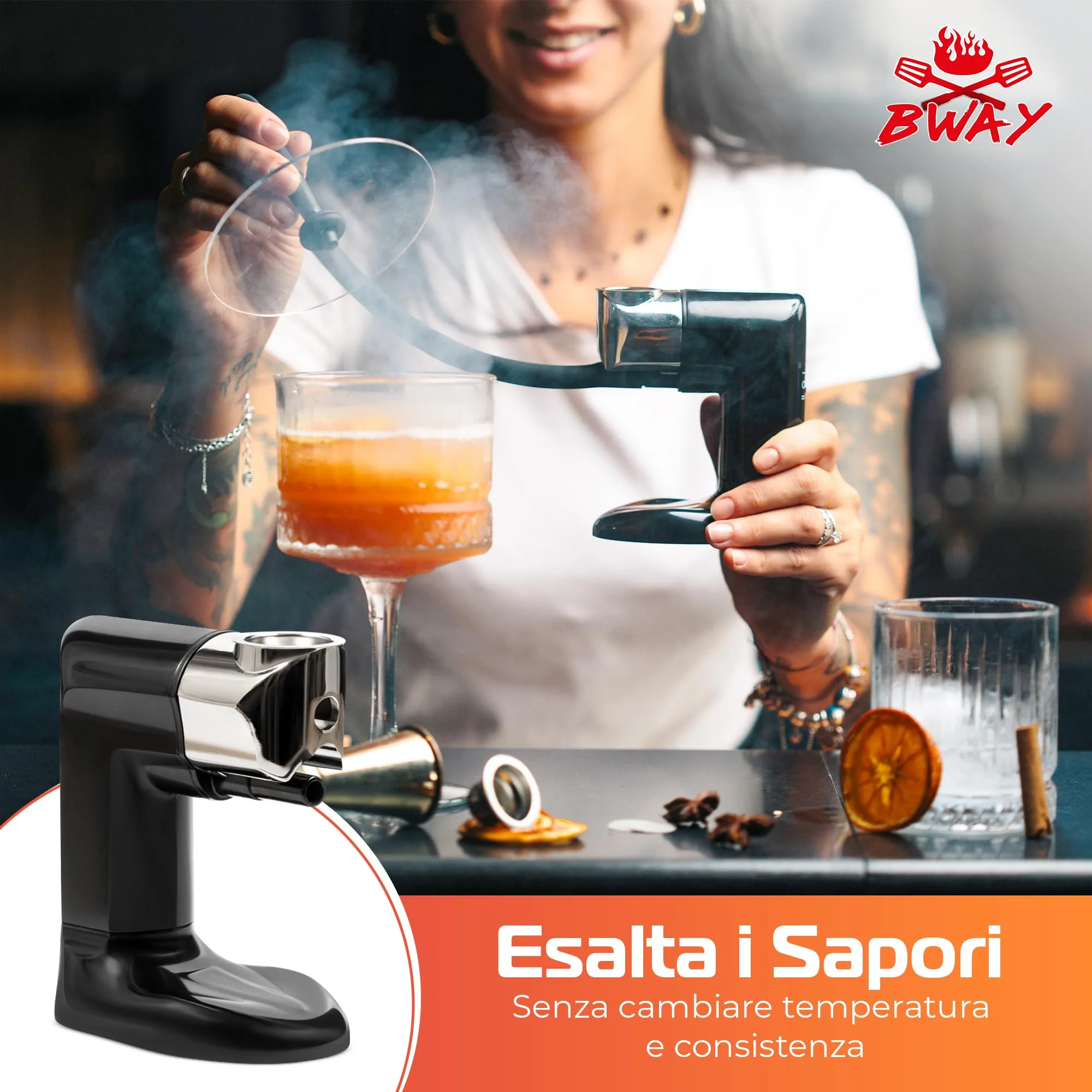 BWAY Affumicatore da Cucina Professionale a Freddo Smoking Gun con 3 Aromi di Trucioli e eBook 20 Ricette - immagine 7