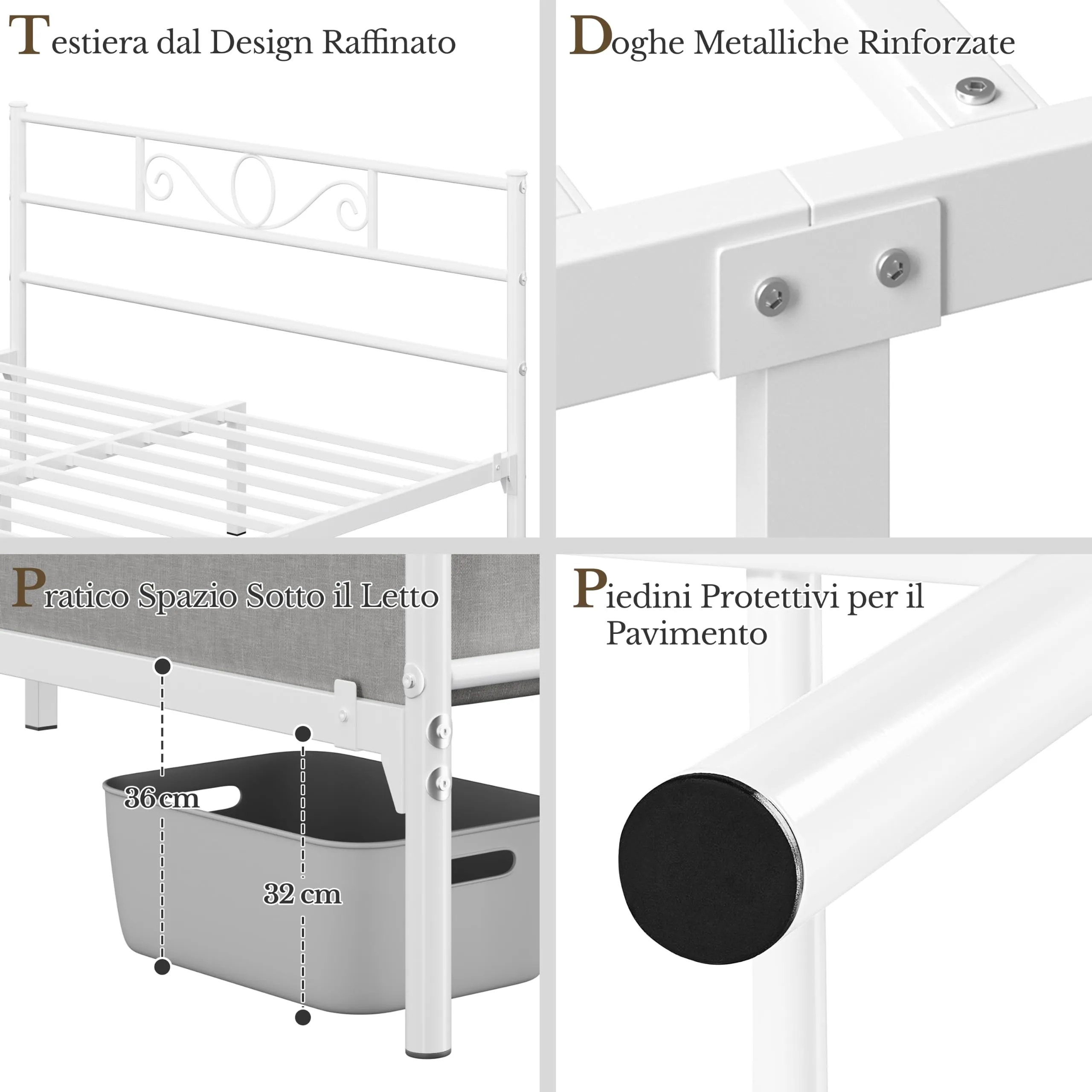 Yaheetech Struttura Letto Matrimoniale in Ferro 160 x 200 cm - immagine 3
