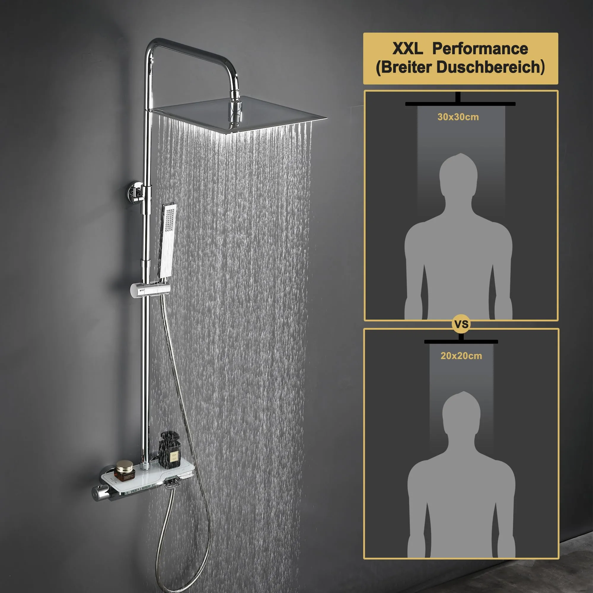 Görbach Colonna Doccia in Acciaio Inox con Miscelatore Termostatico e Soffione 30x30 cm, Cromo - immagine 2