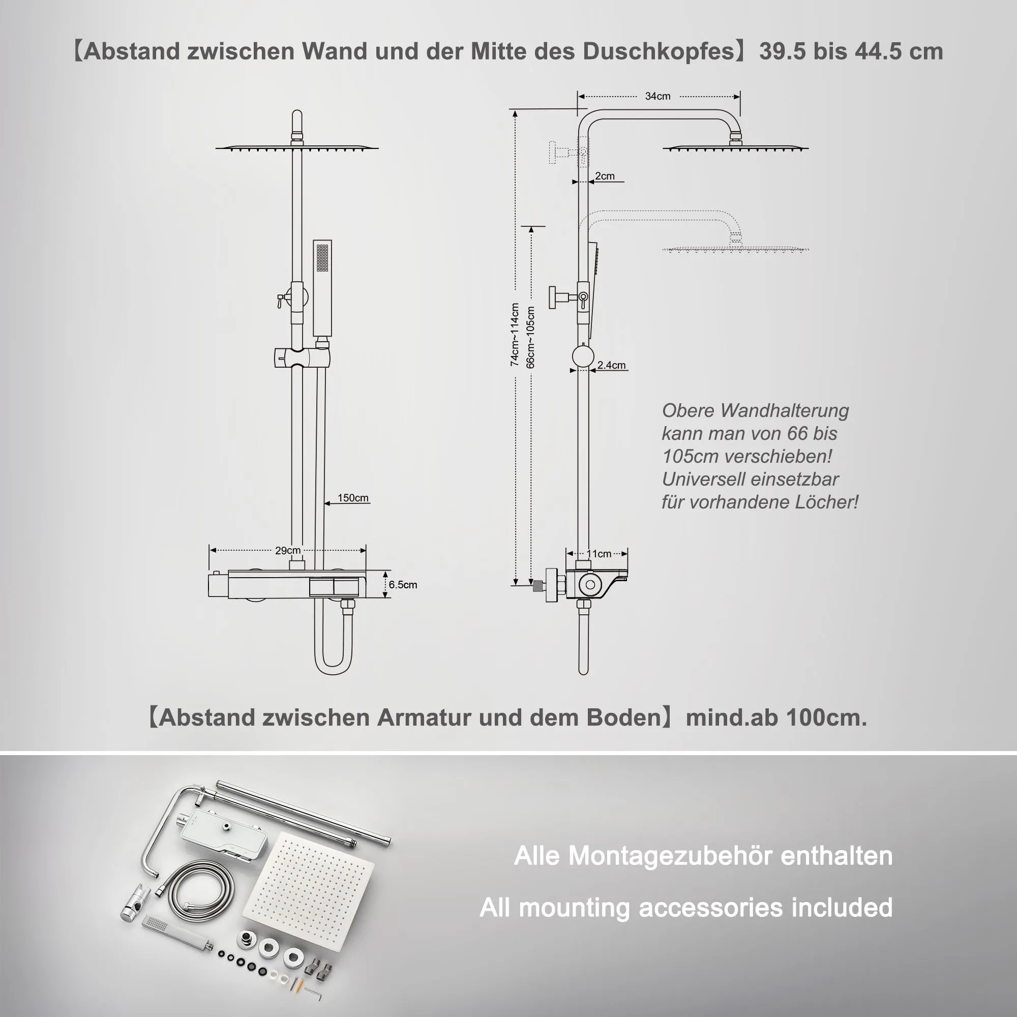 Görbach Colonna Doccia in Acciaio Inox con Miscelatore Termostatico e Soffione 30x30 cm, Cromo - immagine 6
