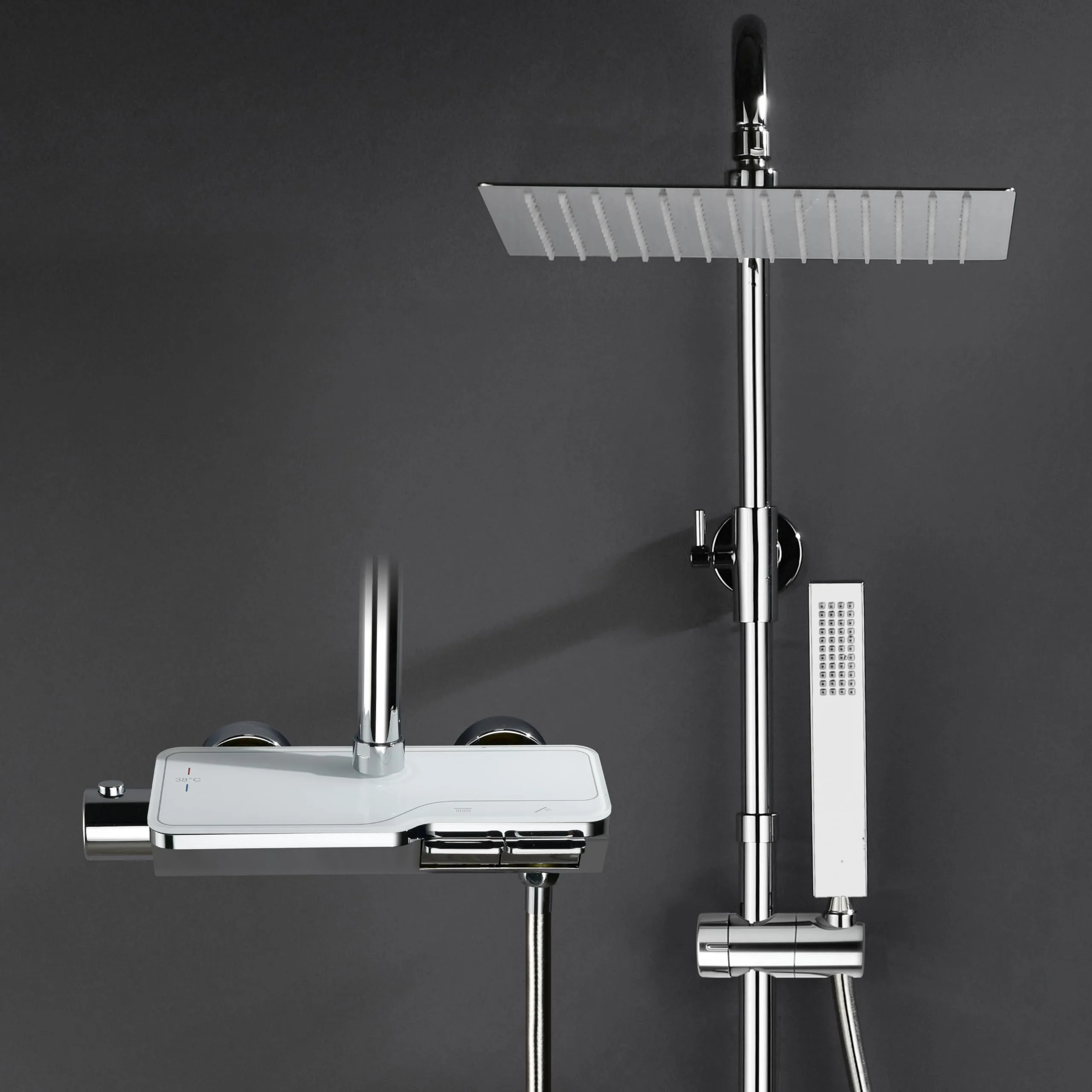 Görbach Colonna Doccia in Acciaio Inox con Miscelatore Termostatico, Soffione 25x25 cm, Cromo - SJ-TP2525CP - immagine 1