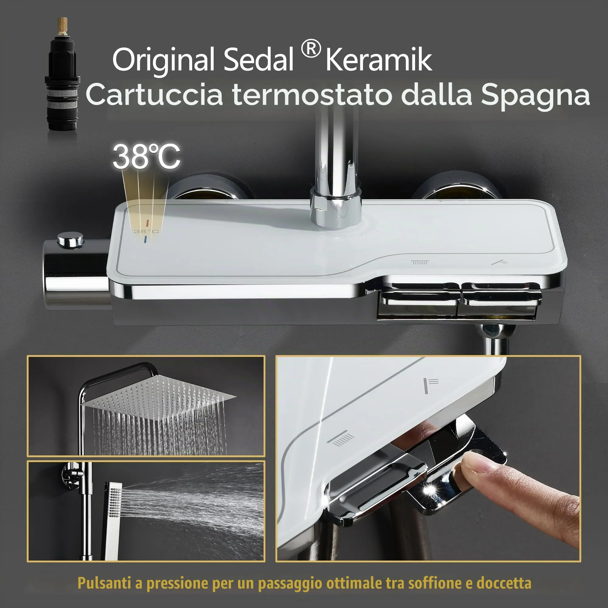 Görbach Colonna Doccia in Acciaio Inox con Miscelatore Termostatico, Soffione 25x25 cm, Cromo - SJ-TP2525CP - immagine 4