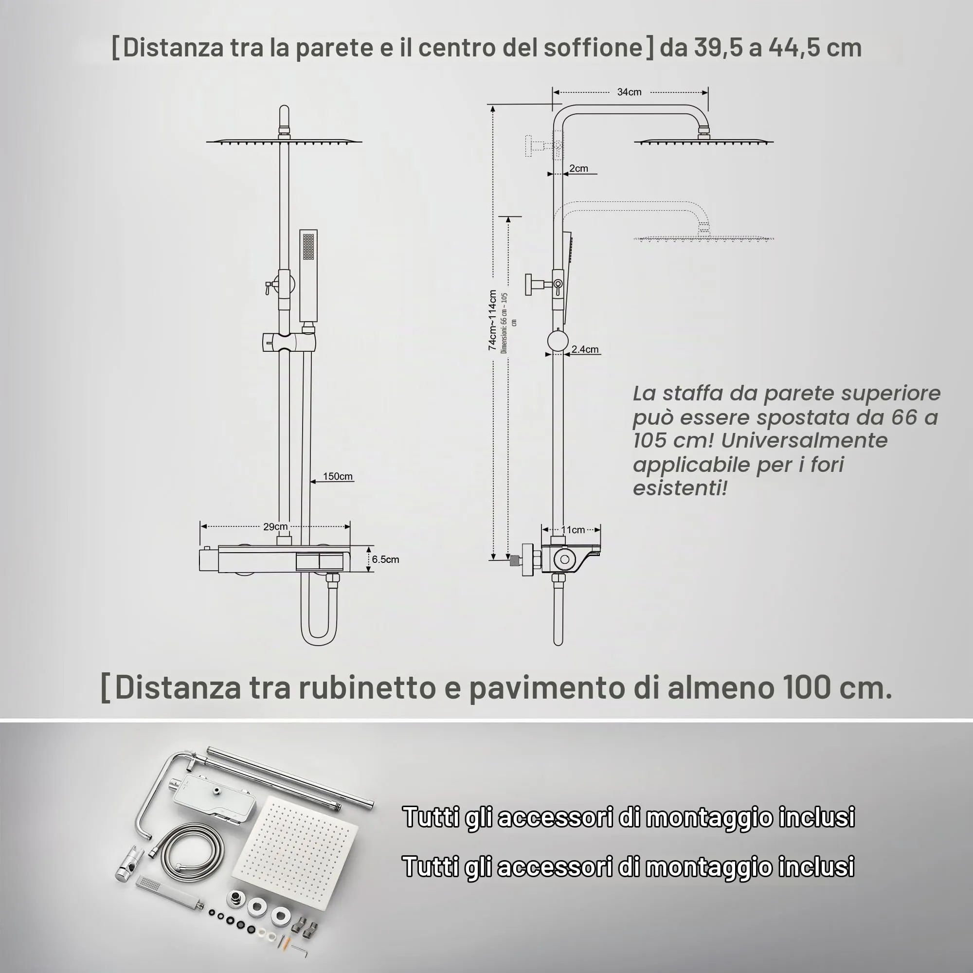 Görbach Colonna Doccia in Acciaio Inox con Miscelatore Termostatico, Soffione 25x25 cm, Cromo - SJ-TP2525CP - immagine 6