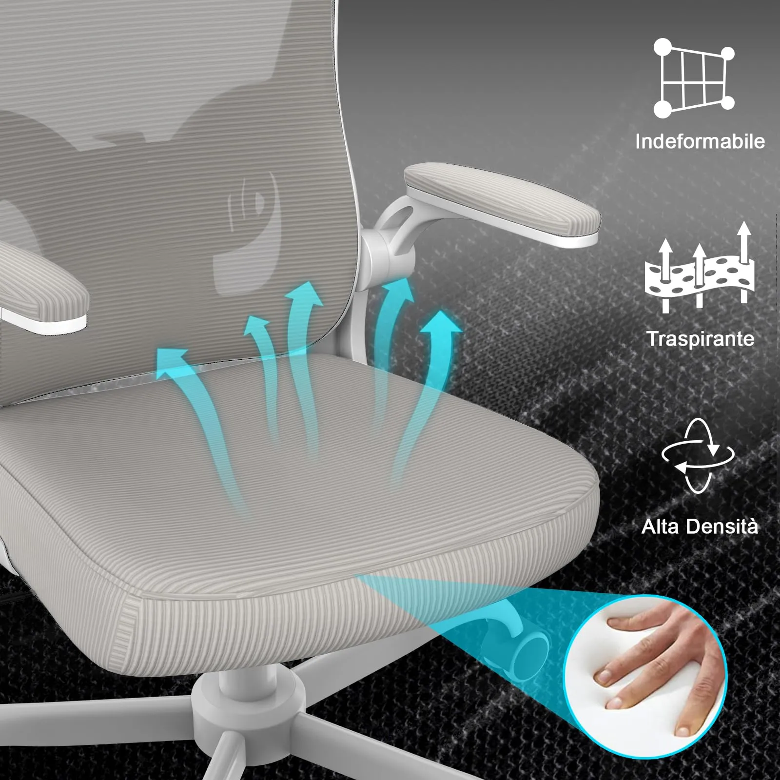 Rattantree Sedia da Ufficio Ergonomica con Poggiatesta Regolabile, Grigio - immagine 4
