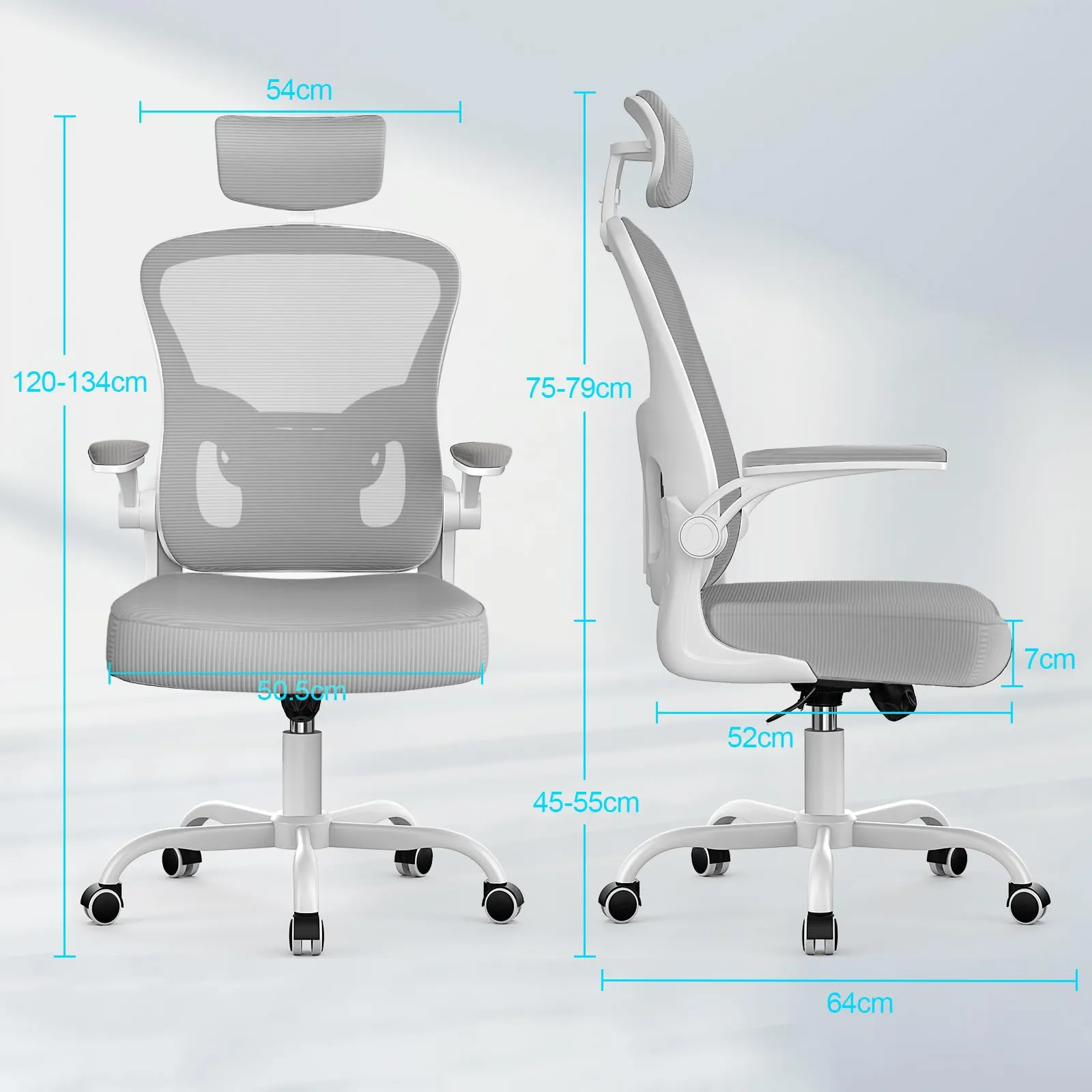 Rattantree Sedia da Ufficio Ergonomica con Poggiatesta Regolabile, Grigio - immagine 5