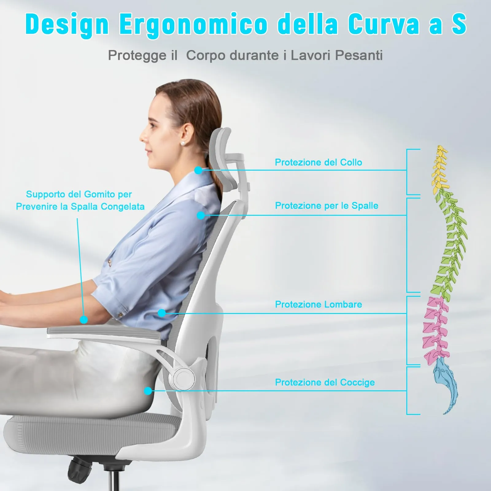 Rattantree Sedia da Ufficio Ergonomica con Poggiatesta Regolabile, Grigio - immagine 7