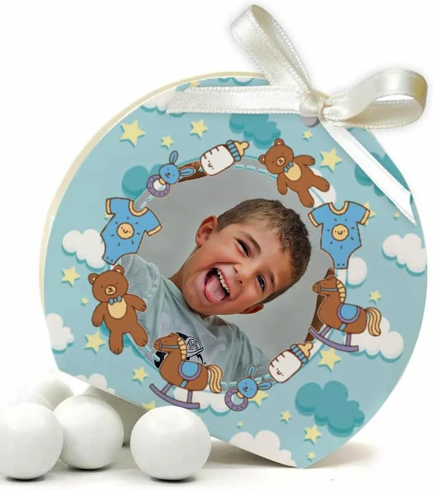 Mr Pubblicità 30 Scatoline Portaconfetti con Nastrini Personalizzate per Battesimo Nascita e Baby Shower - immagine 1