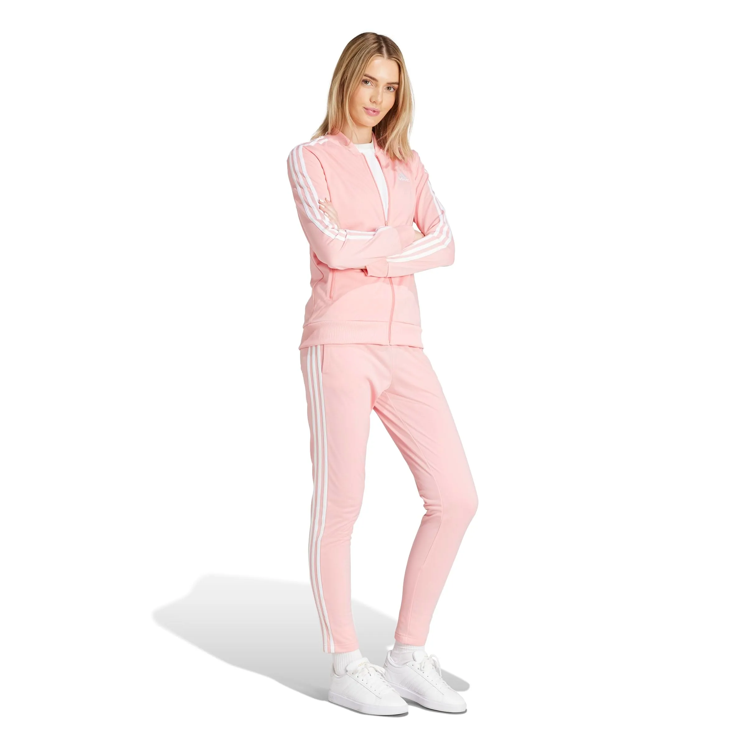 adidas Essentials 3-Stripes Track Suit, Semi Pink Spark/White, Women's L - immagine 3